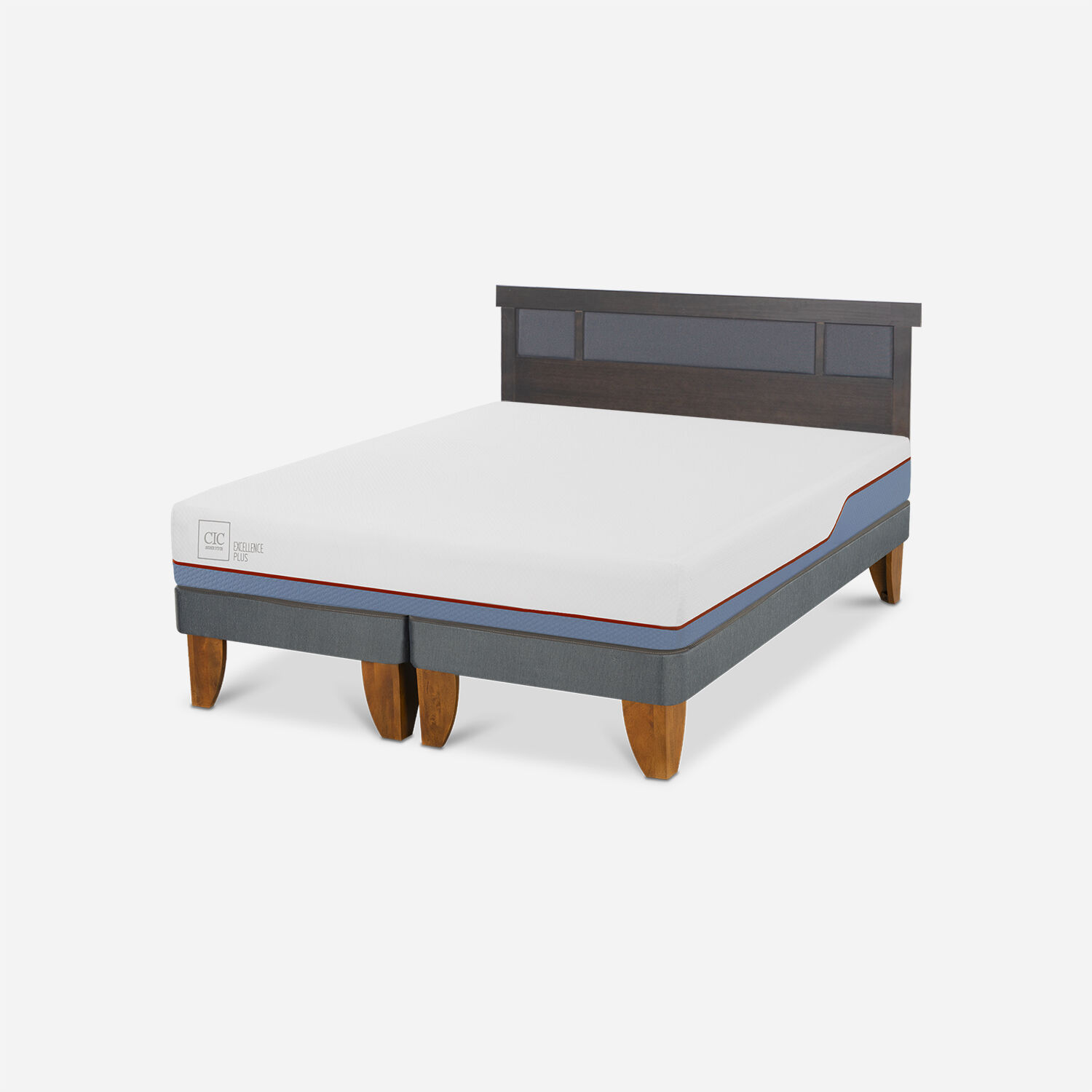 Cama Europea 2 Plazas Excellence Plus Base Dividida + Respaldo Dubl&iacute;n Gris