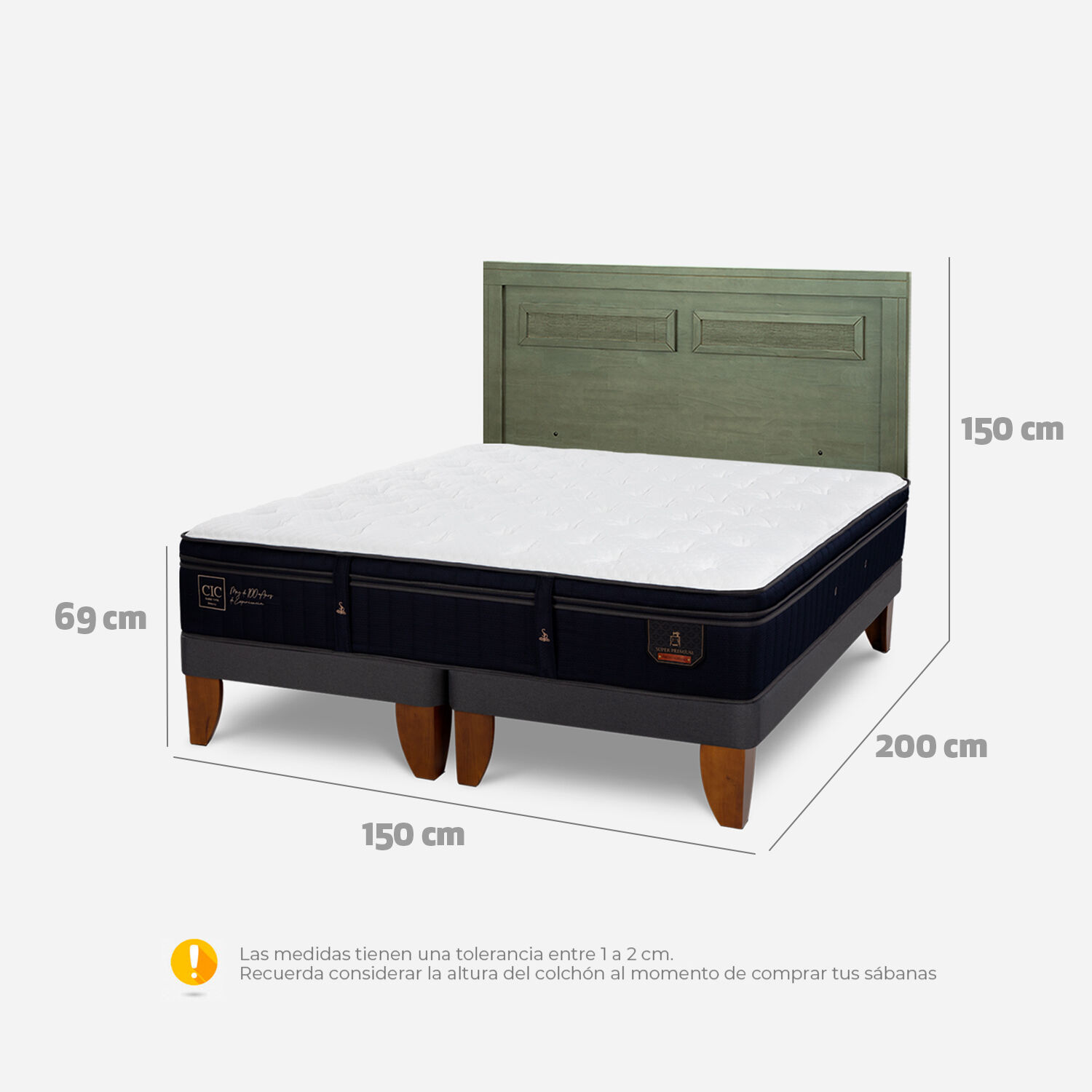 Cama Europea 2 Plazas Super Premium Base Dividida + Respaldo Mil&aacute;n Olivo