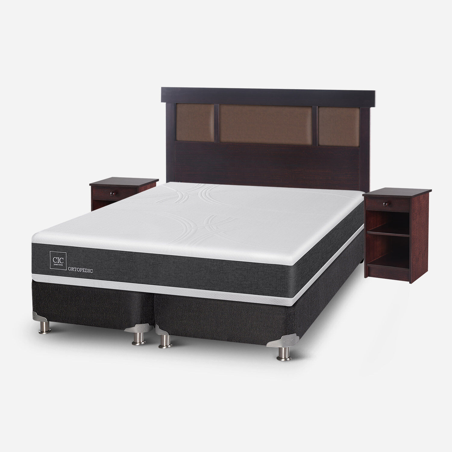 Box Spring 2 Plazas Ortopedic Base Dividida 5 Zonas + Set Dubl&iacute;n Chocolate