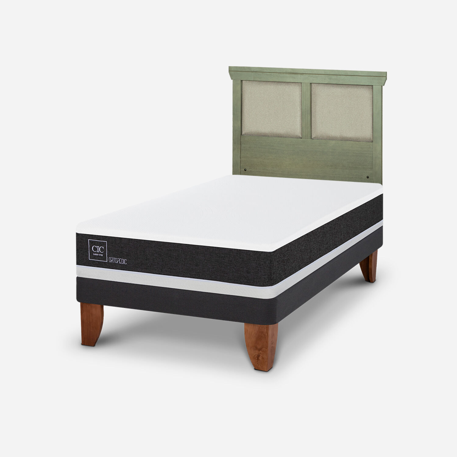 Cama Europea 2 Plazas Ortopedic Base Normal + Respaldo Torino Olivo
