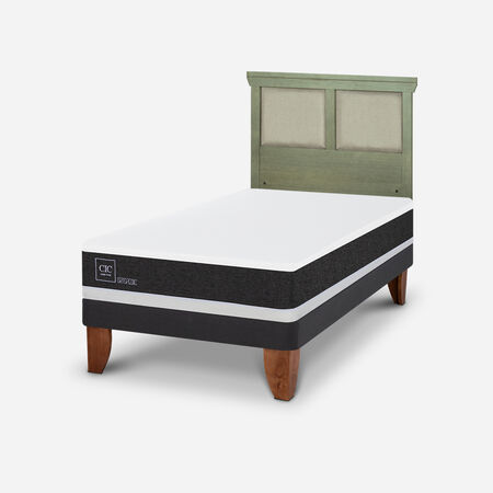 Cama Europea 2 Plazas Ortopedic Base Normal + Respaldo Torino Olivo