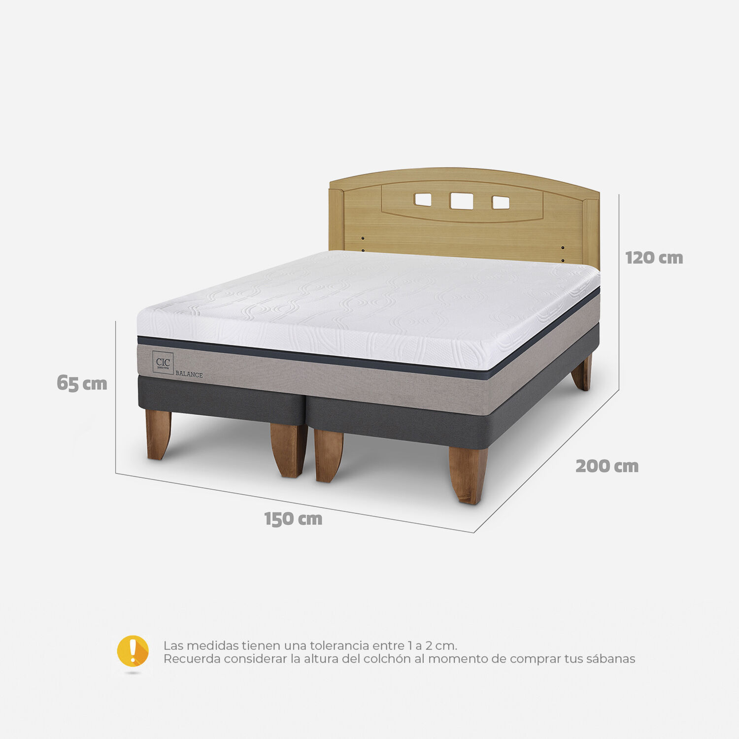 Cama Europea 2 Plazas Balance Base Dividida + Respaldo Gales Mostaza