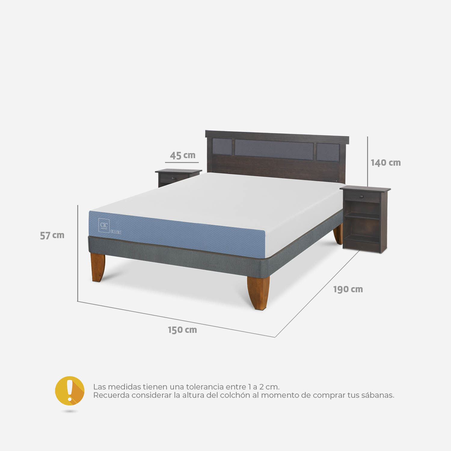 Cama Europea 2 Plazas Excellence Base Normal + Set Dubl&iacute;n Gris