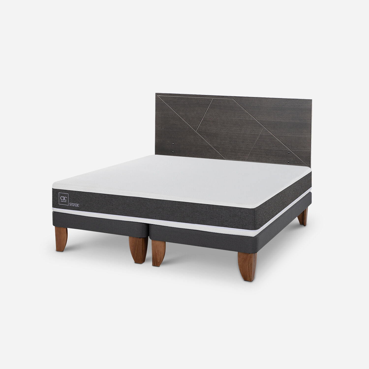 Cama Europea King Ortopedic + Respaldo Villarrica Gris