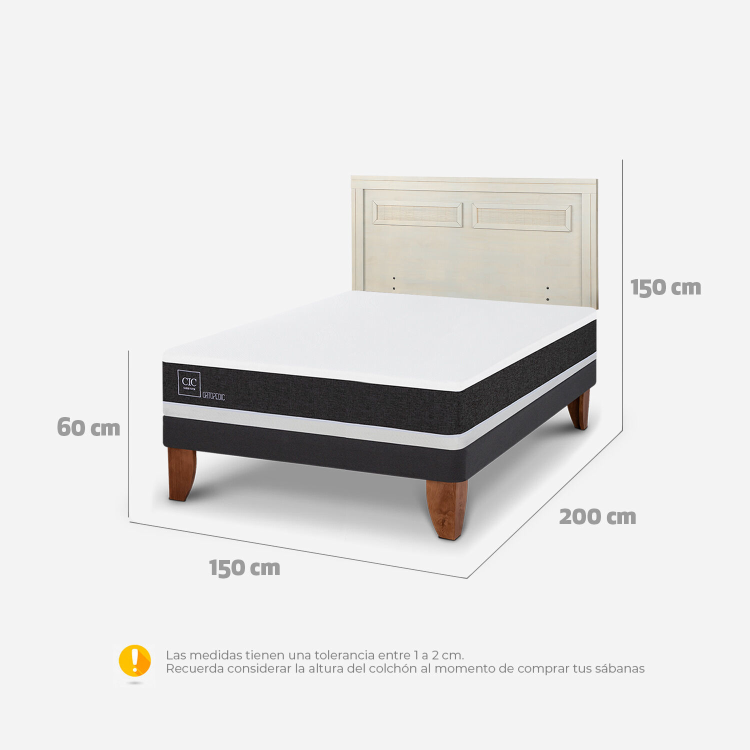 Cama Europea 2 Plazas Ortopedic Base Normal + Respaldo Mil&aacute;n Alpino