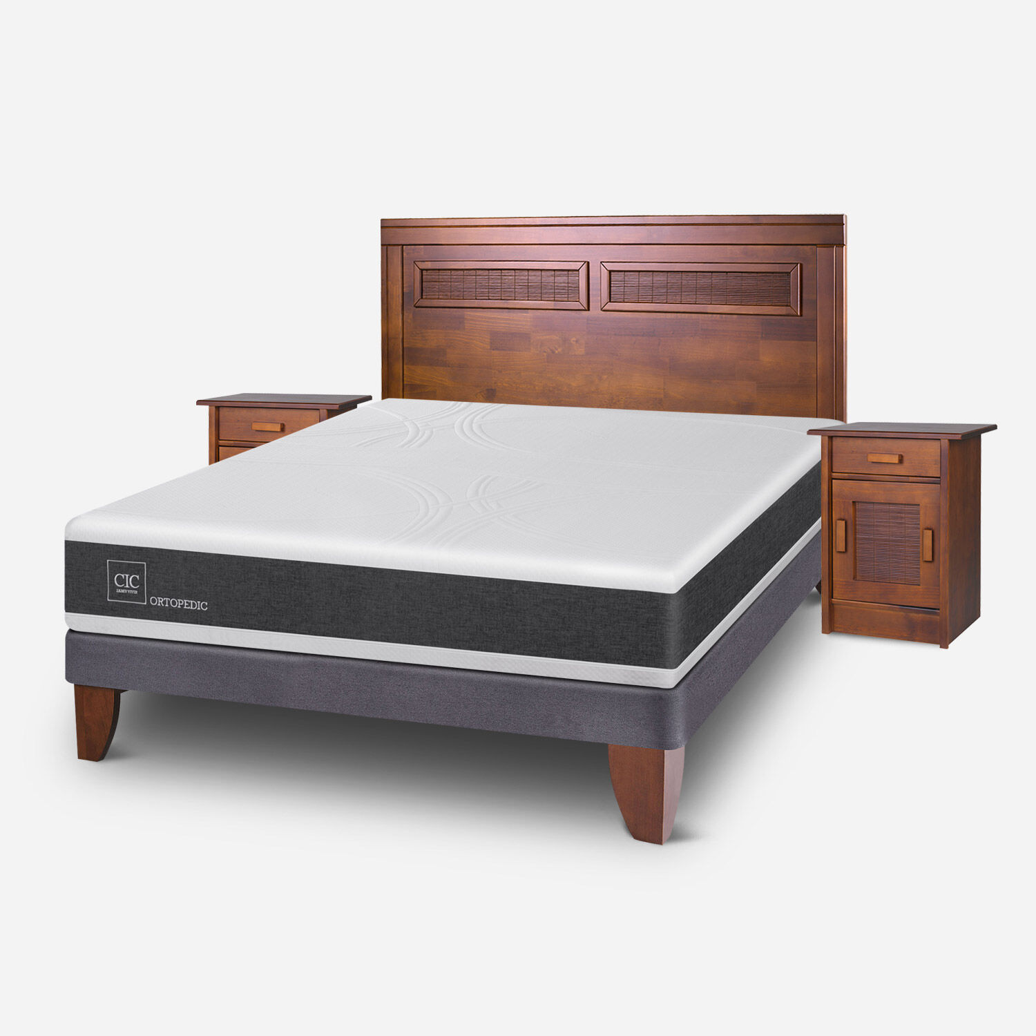 Cama Europea 2 Plazas Ortopedic Base Normal + Set Mil&aacute;n Caramel