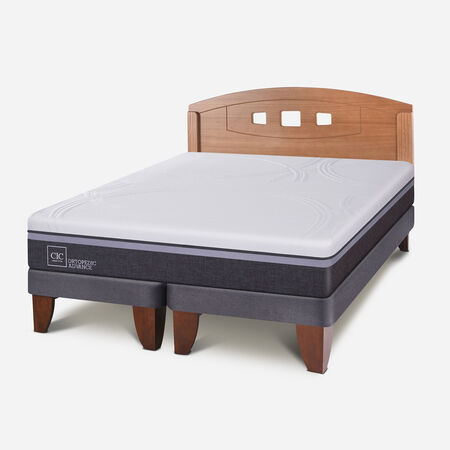 Cama Europea 2 Plazas Ortopedic Advance Base Dividida + Respaldo Gales Caramel