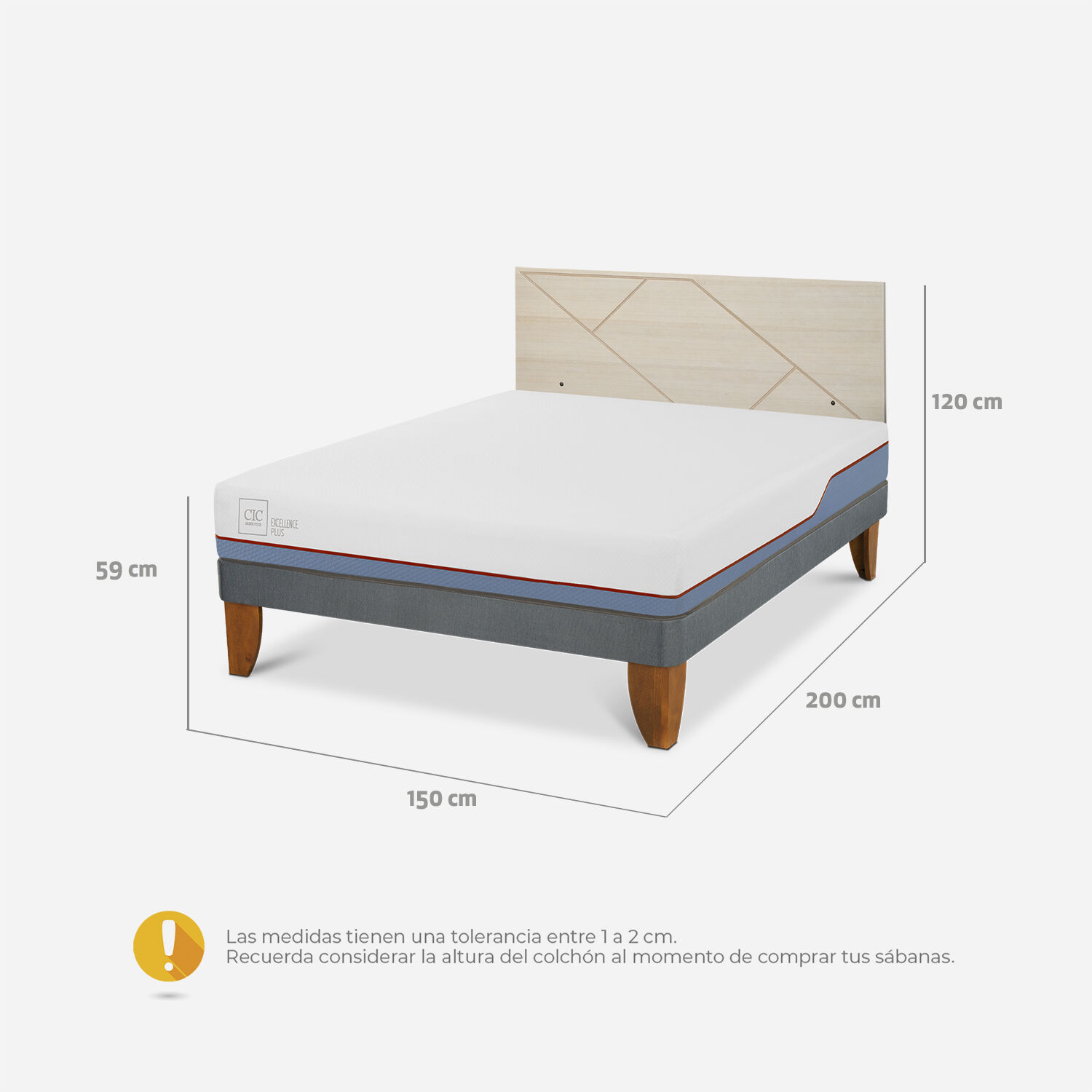 Cama Europea 2 Plazas Excellence Plus Base Normal + Respaldo Villarrica Alpino