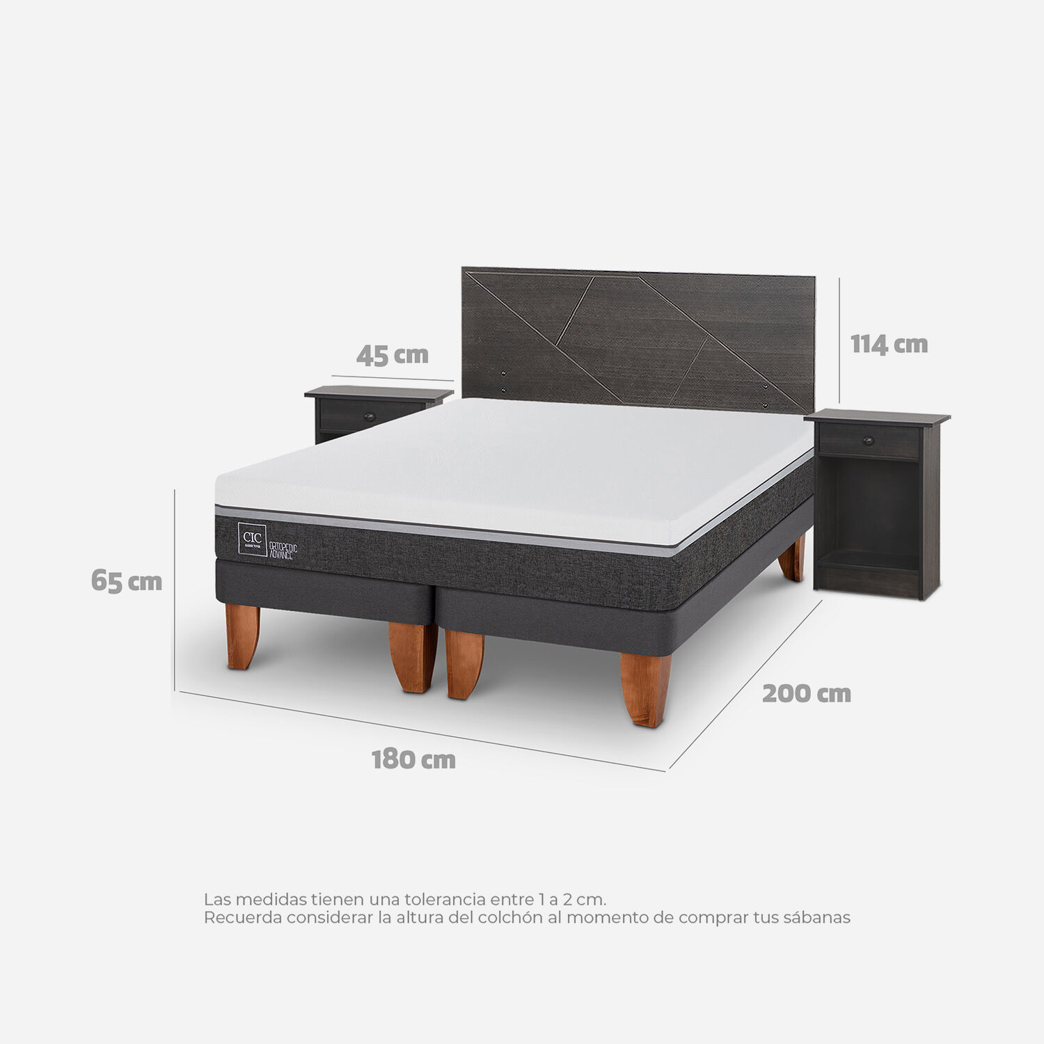 Cama Europea King Ortopedic Advance + Set Villarrica Gris