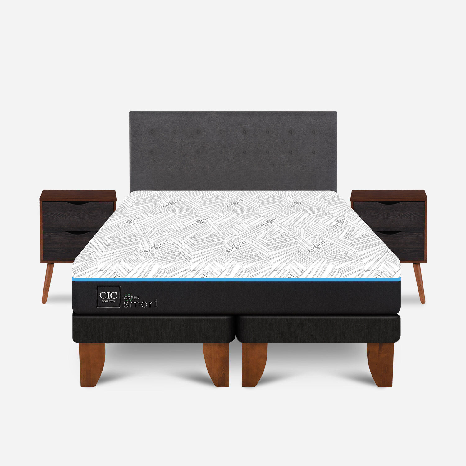 Cama Europea King Infinity Green Base Dividida + Set &Eacute;ufrates