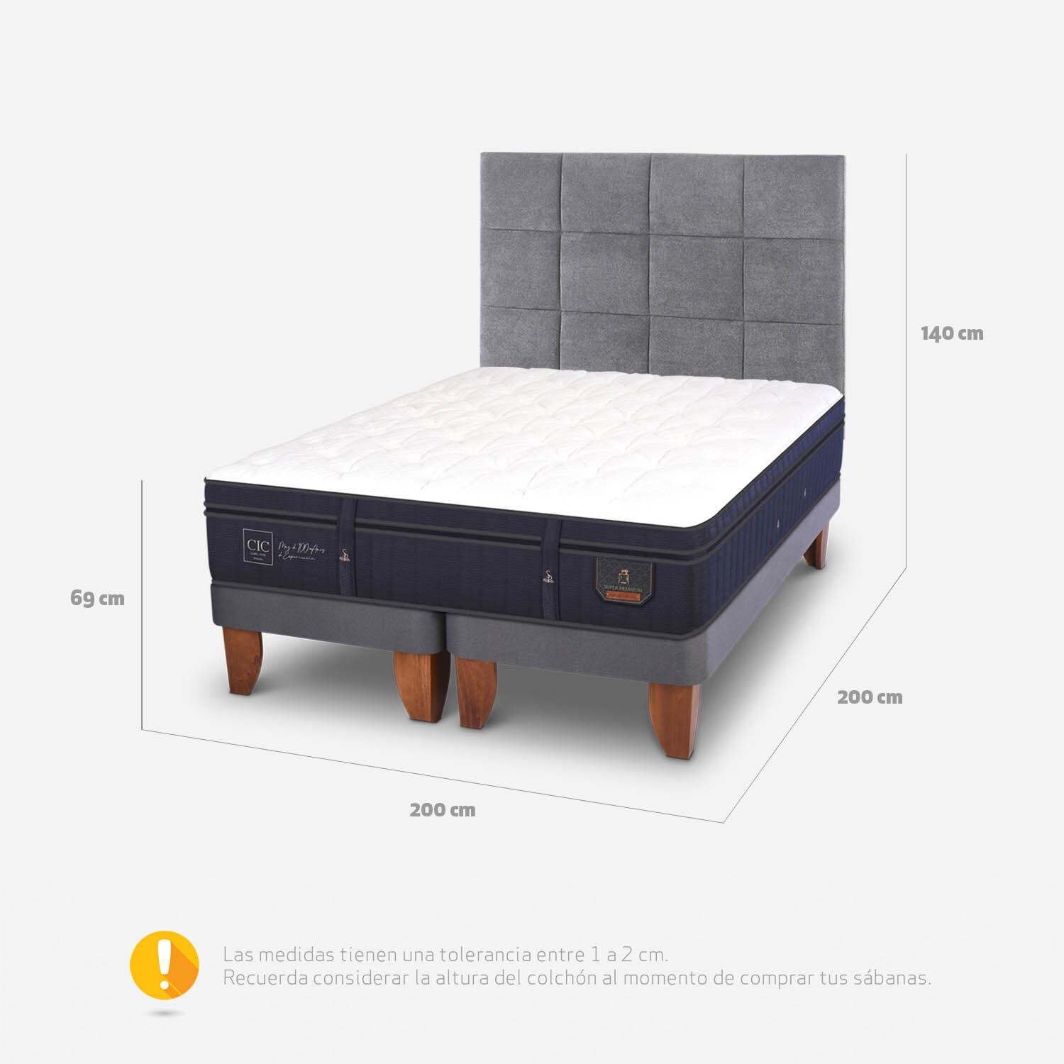 Cama Europea Super King Super Premium + Respaldo T&aacute;mesis