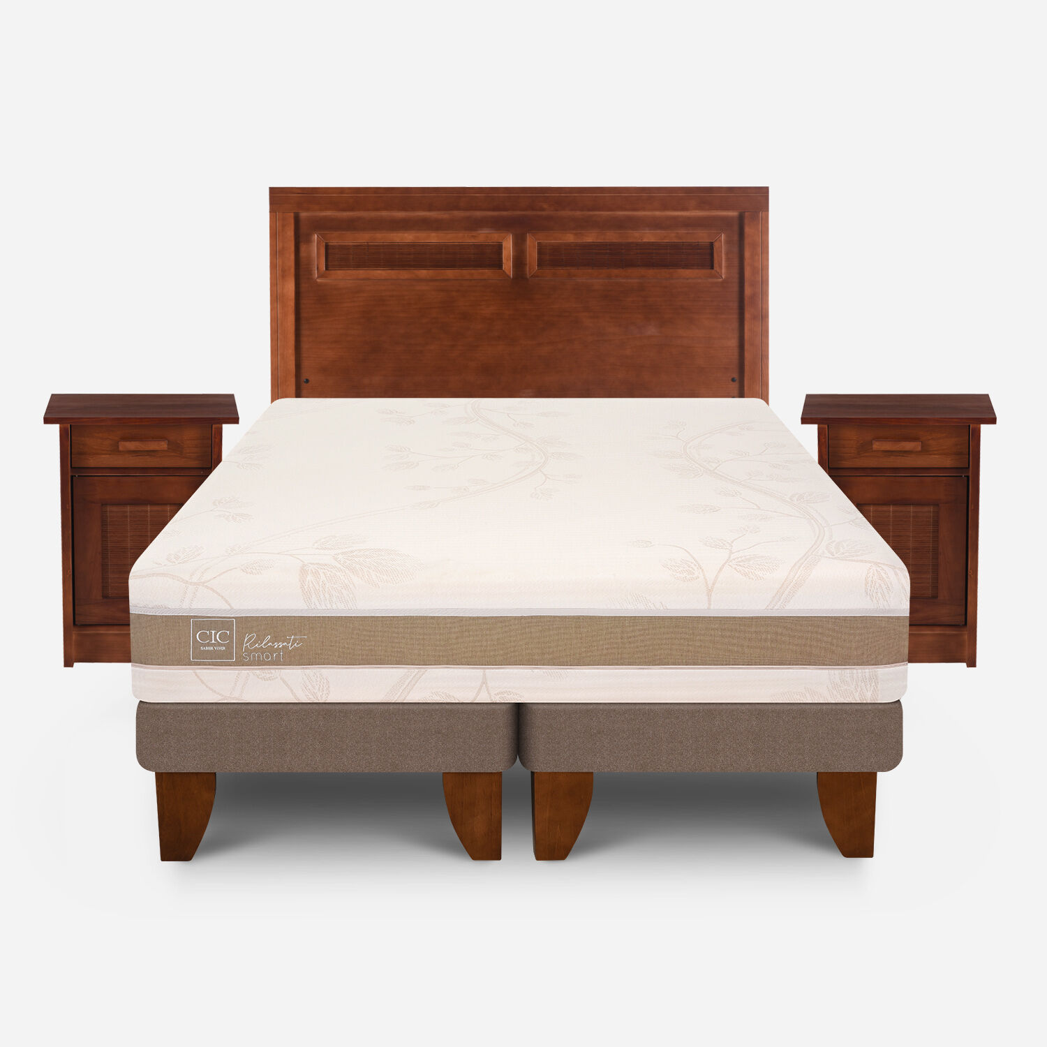 Cama Europea 2 Plazas Rilassati Infinity Base Dividida + Set Mil&aacute;n Caramel