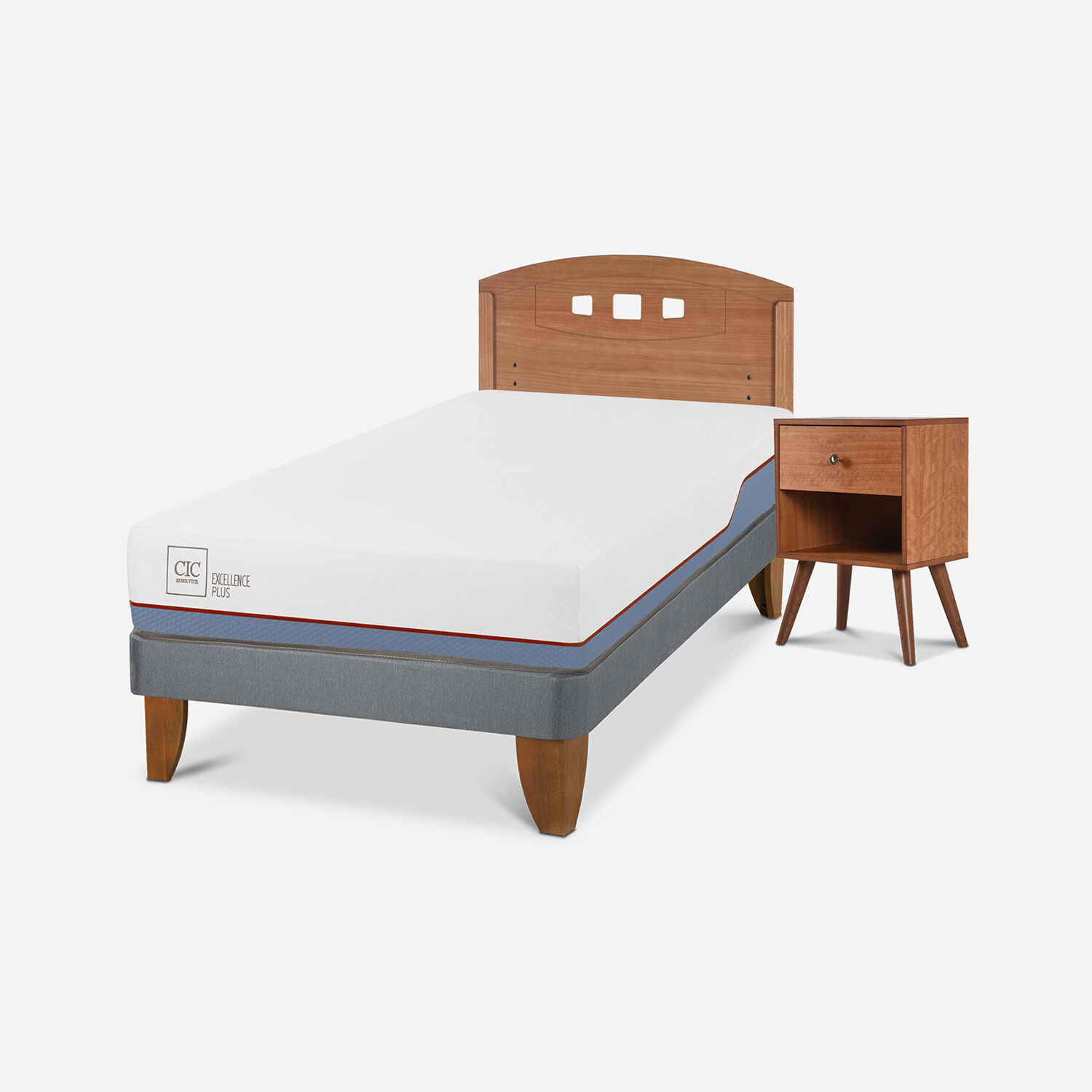 Cama Europea 1,5 Plazas Excellence Plus + Set Gales Caramel