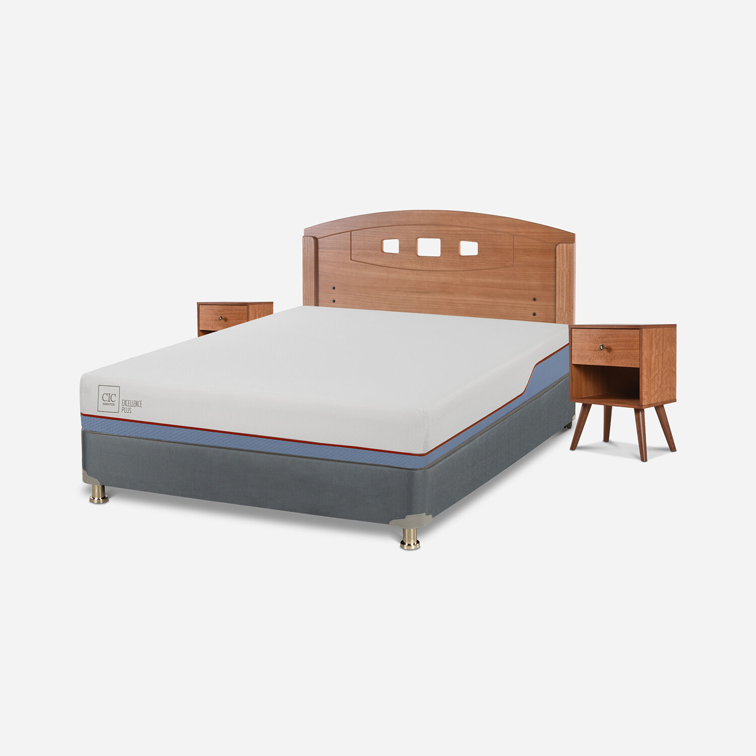Cama Americana 2 Plazas Excellence Plus Base Normal + Set Gales Caramel