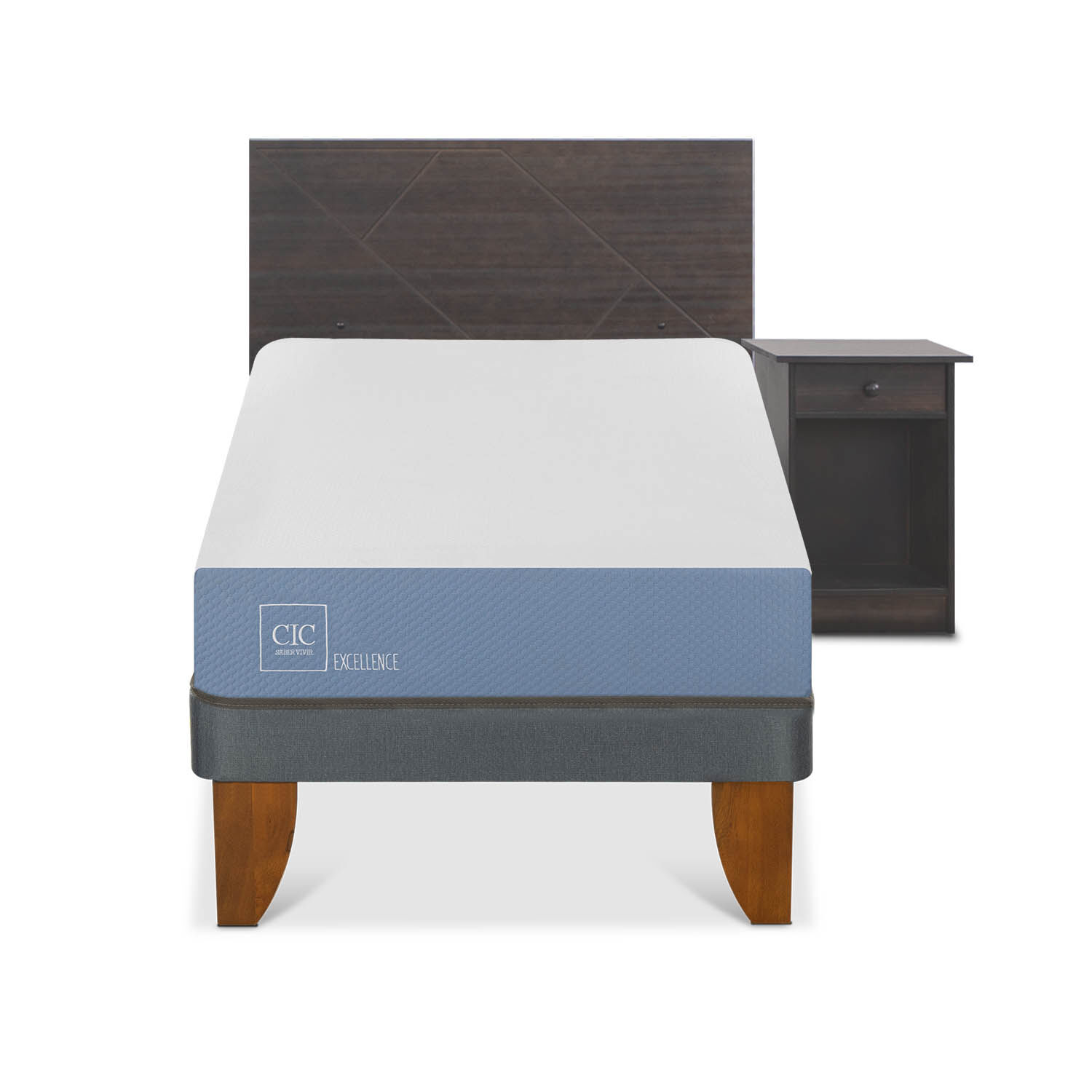 Cama Europea 1 Plaza Excellence + Set Villarrica Gris