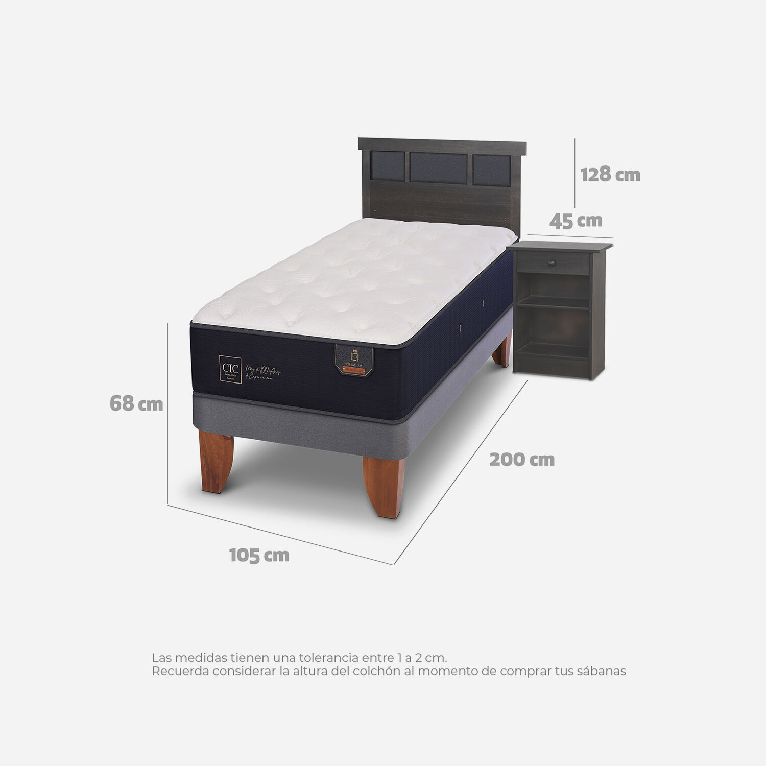 Cama Europea 1,5 Plazas Premium + Set Dubl&iacute;n Gris