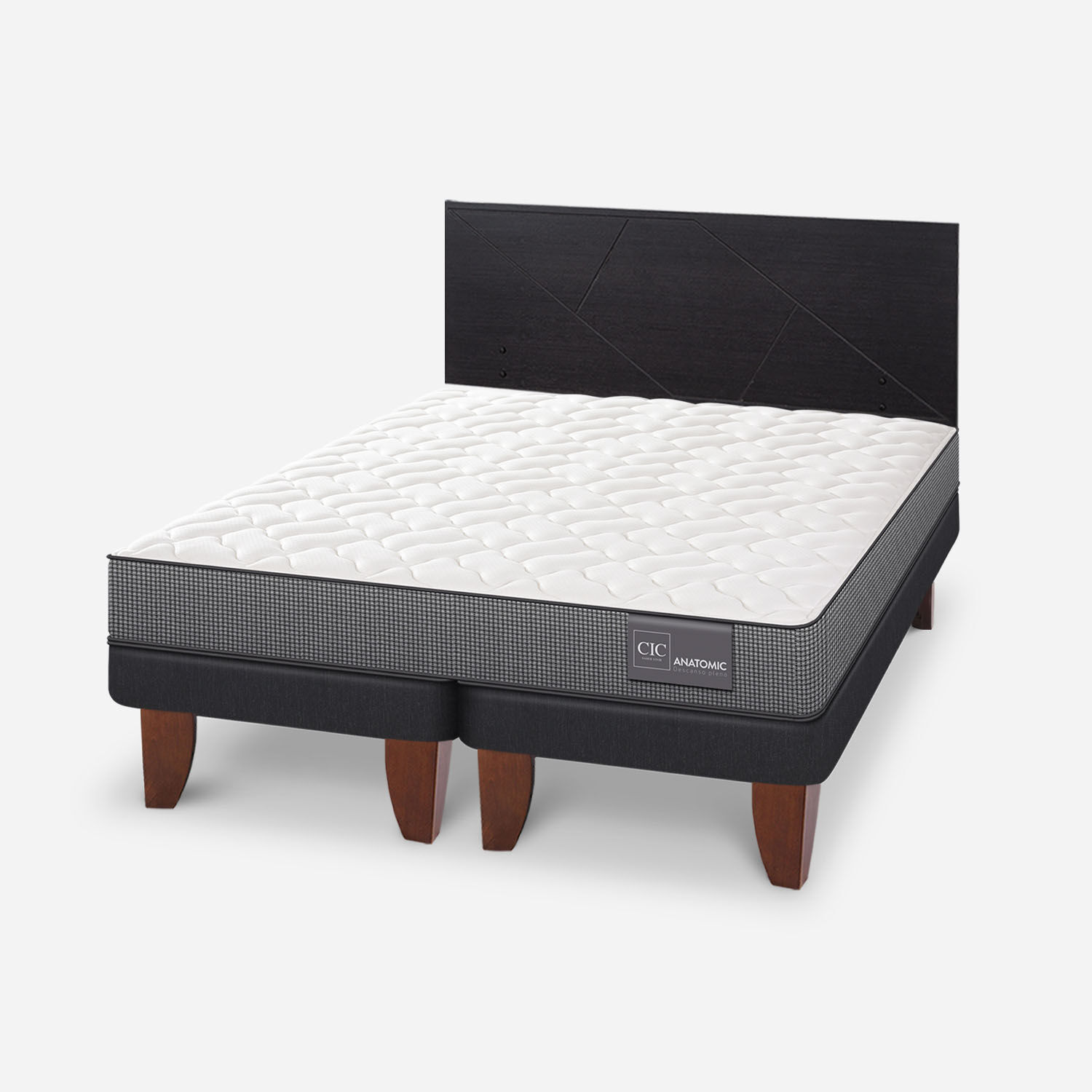 Cama Europea 2 Plazas Anatomic Base Dividida + Respaldo Villarrica Negro