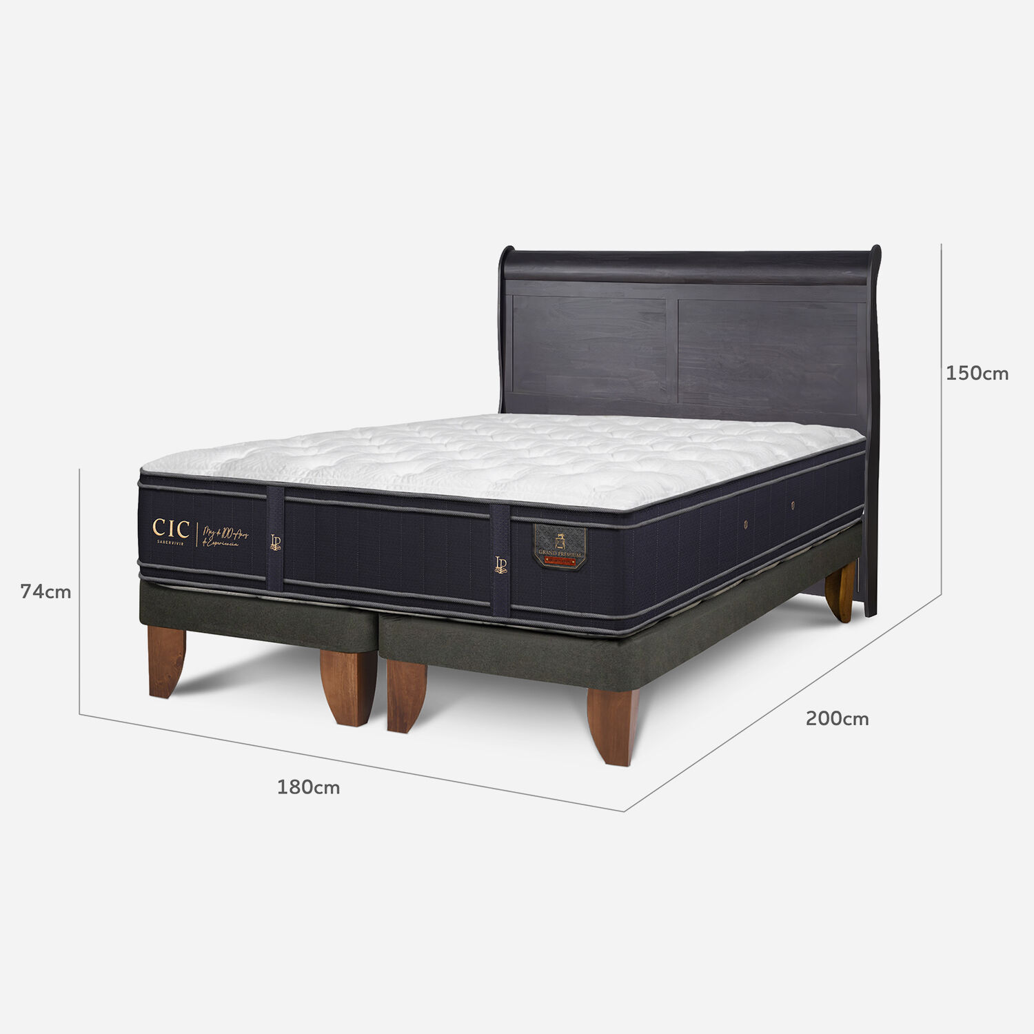 Cama Europea King Grand Premium + Respaldo Mir&oacute; Negro