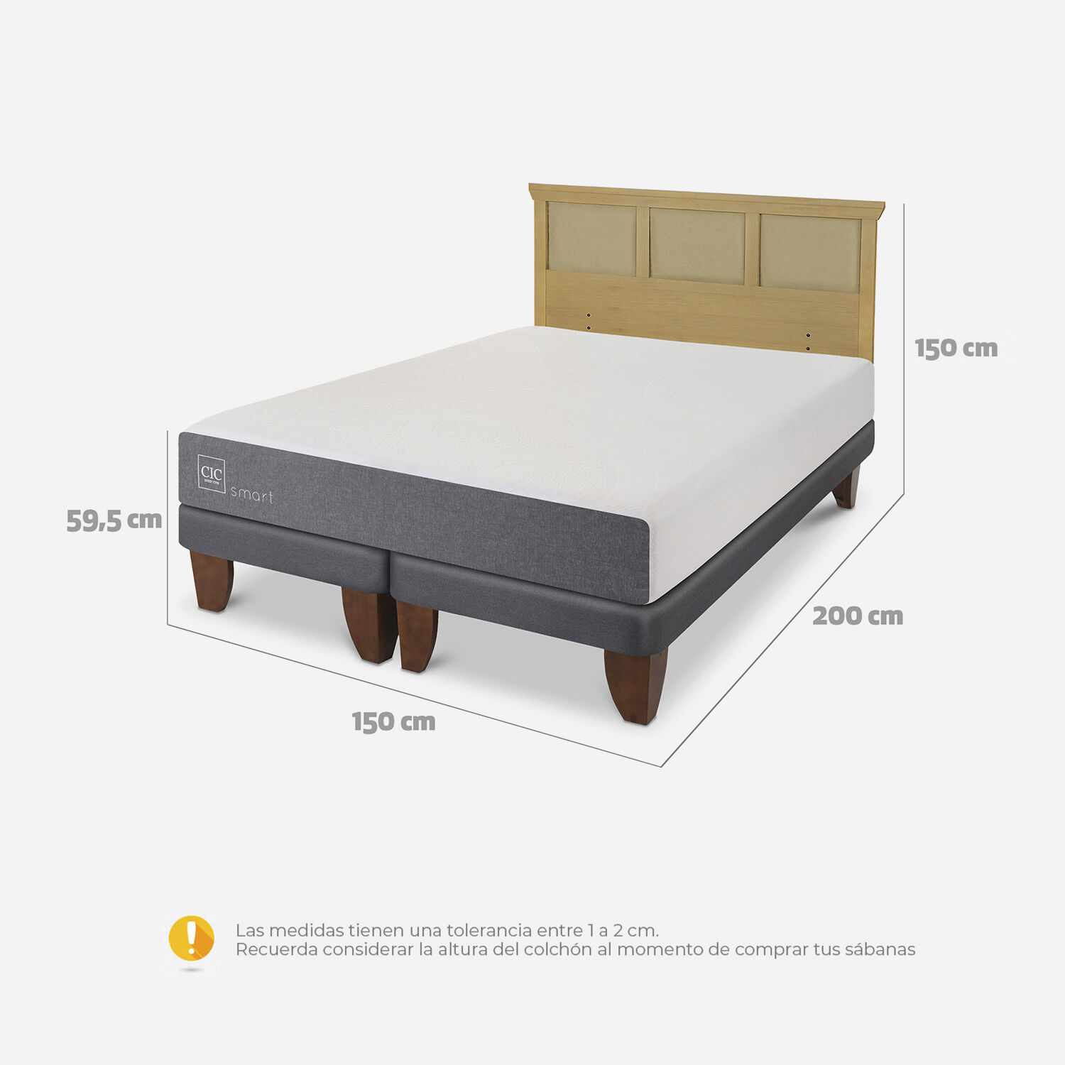 Cama Europea 2 Plazas Smart Base Dividida + Respaldo Torino Mostaza