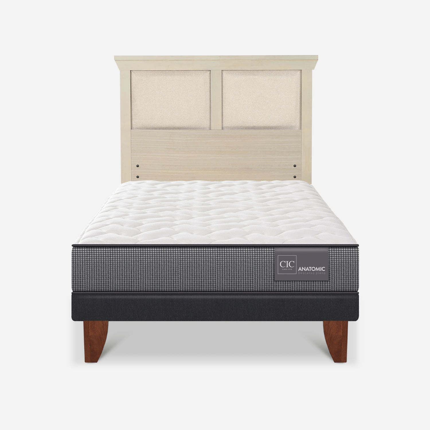 Cama Europea 1,5 Plazas Anatomic + Respaldo Torino Alpino