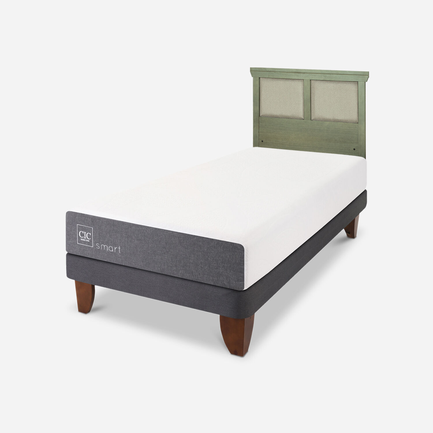 Cama Europea 1 Plaza Smart + Respaldo Torino Olivo