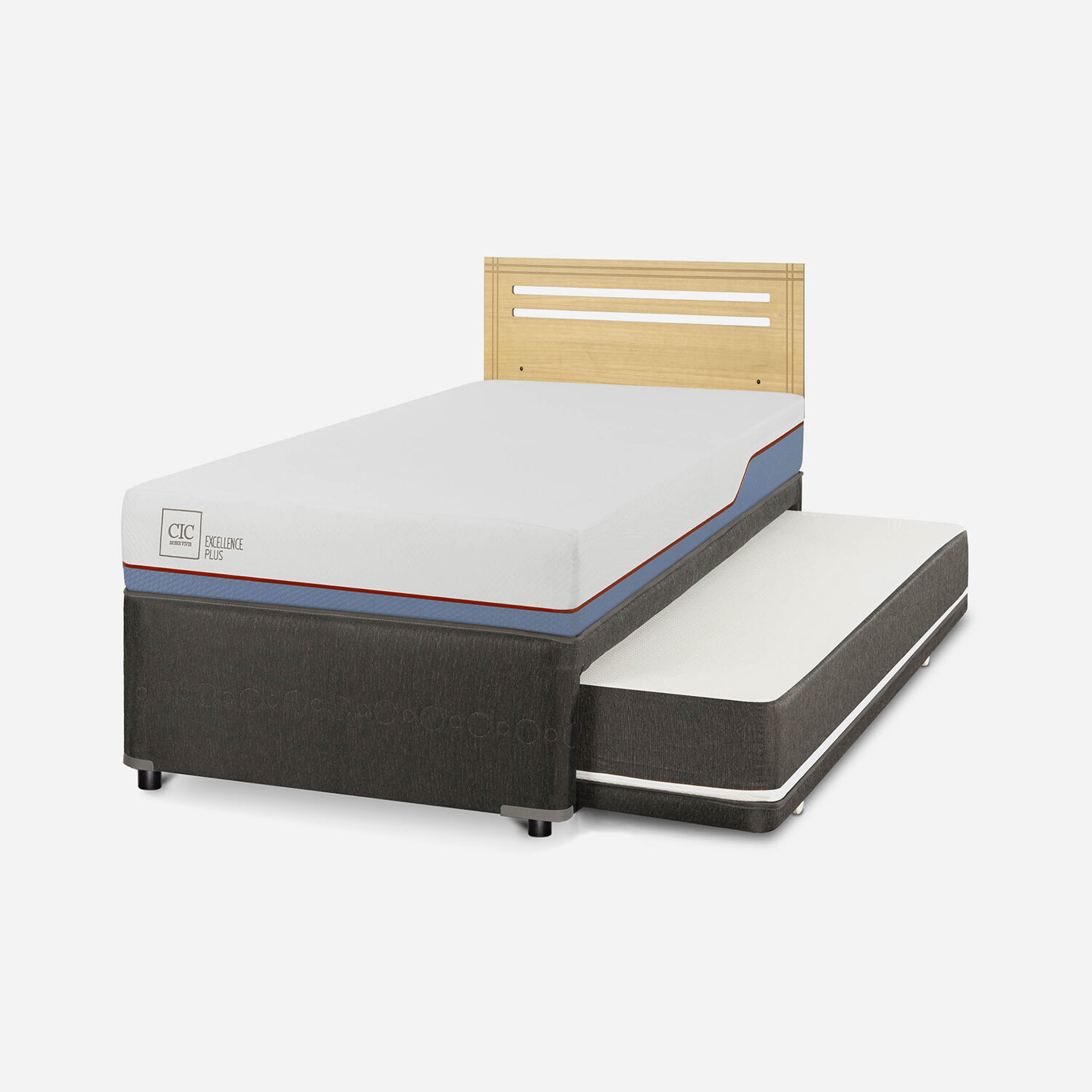 Cama Nido Div&aacute;n Excellence Plus + Respaldo M&uacute;nich Mostaza