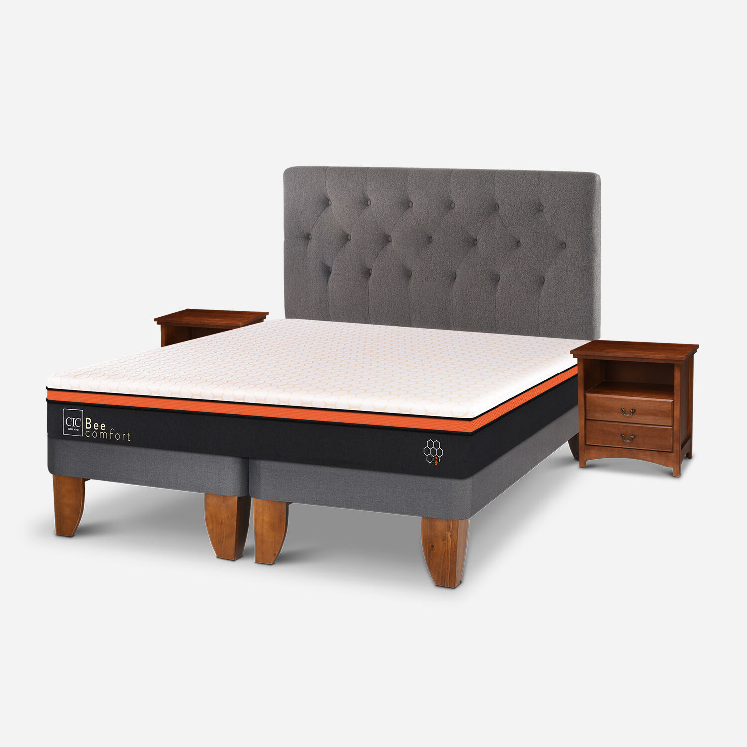 Cama Europea 2 Plazas Bee Comfort Base Dividida + Set Kavery
