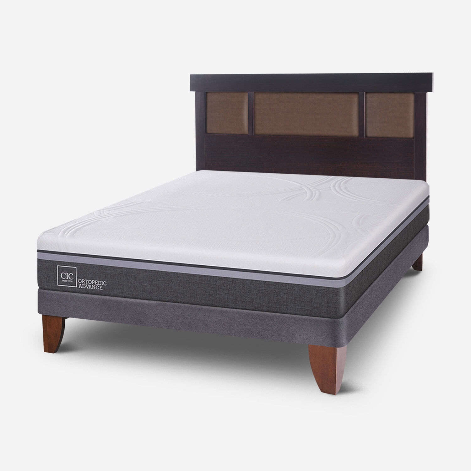 Cama Europea 2 Plazas Ortopedic Advance Base Normal + Respaldo Dubl&iacute;n Chocolate