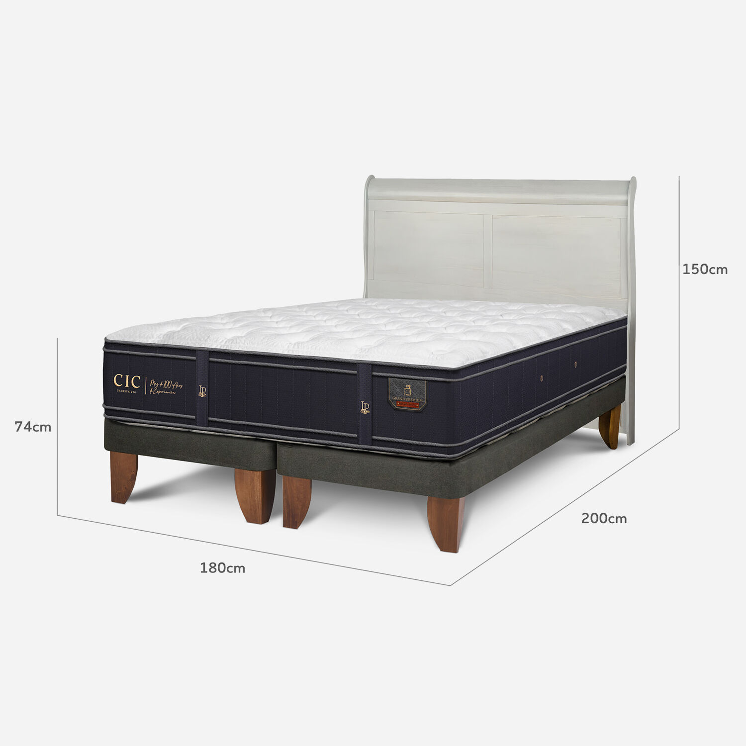 Cama Europea 2 Plazas Grand Premium Base Dividida + Respaldo Mir&oacute; Alpino