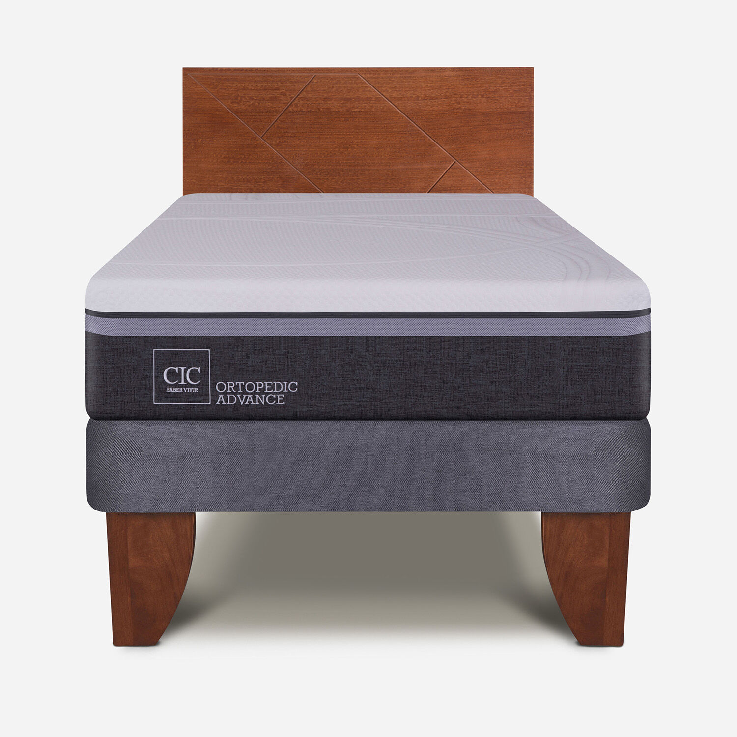Cama Europea 1,5 Plazas Ortopedic Advance + Respaldo Villarrica Caramel