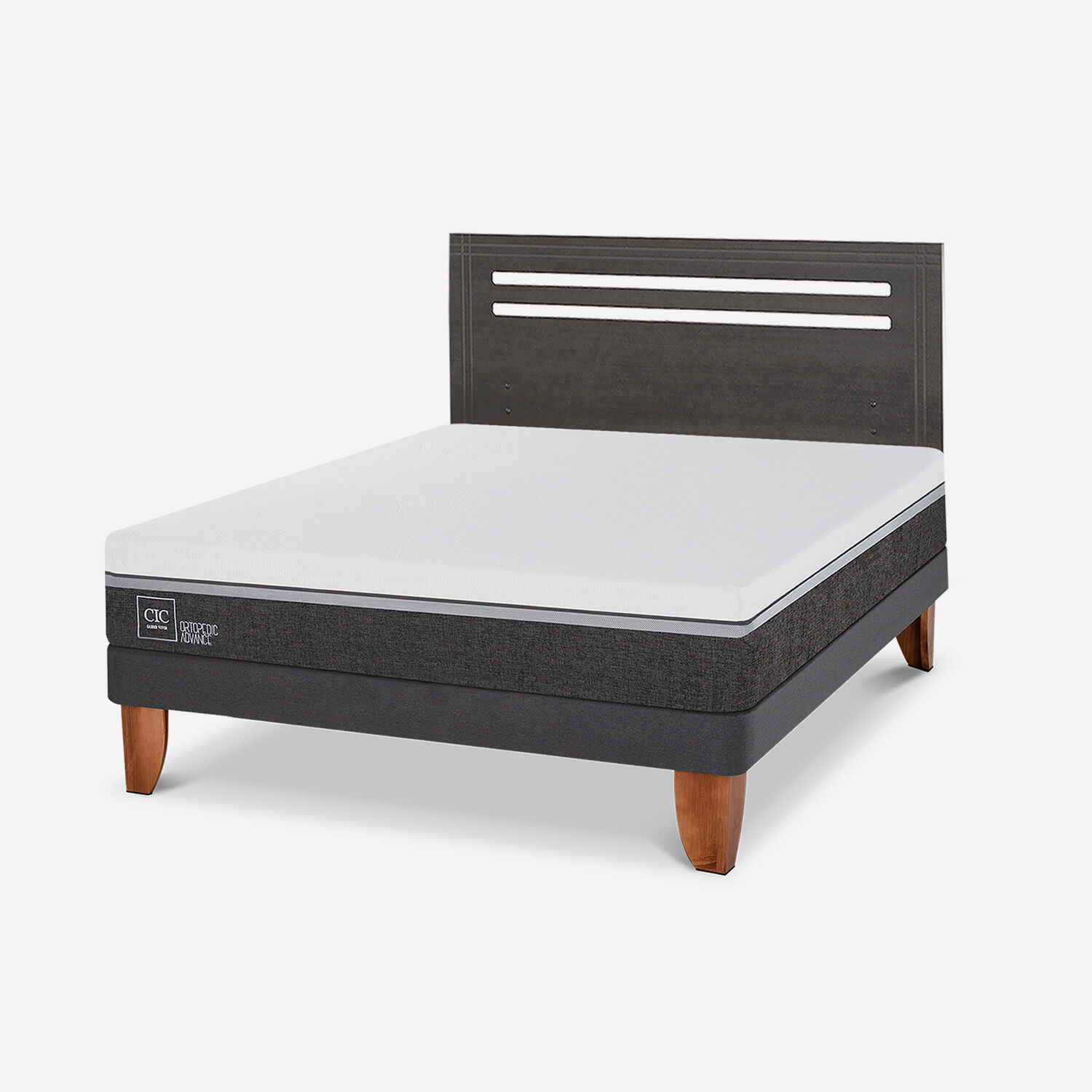Cama Europea 2 Plazas Ortopedic Advance Base Normal + RespaldoM&uacute;nich Gris