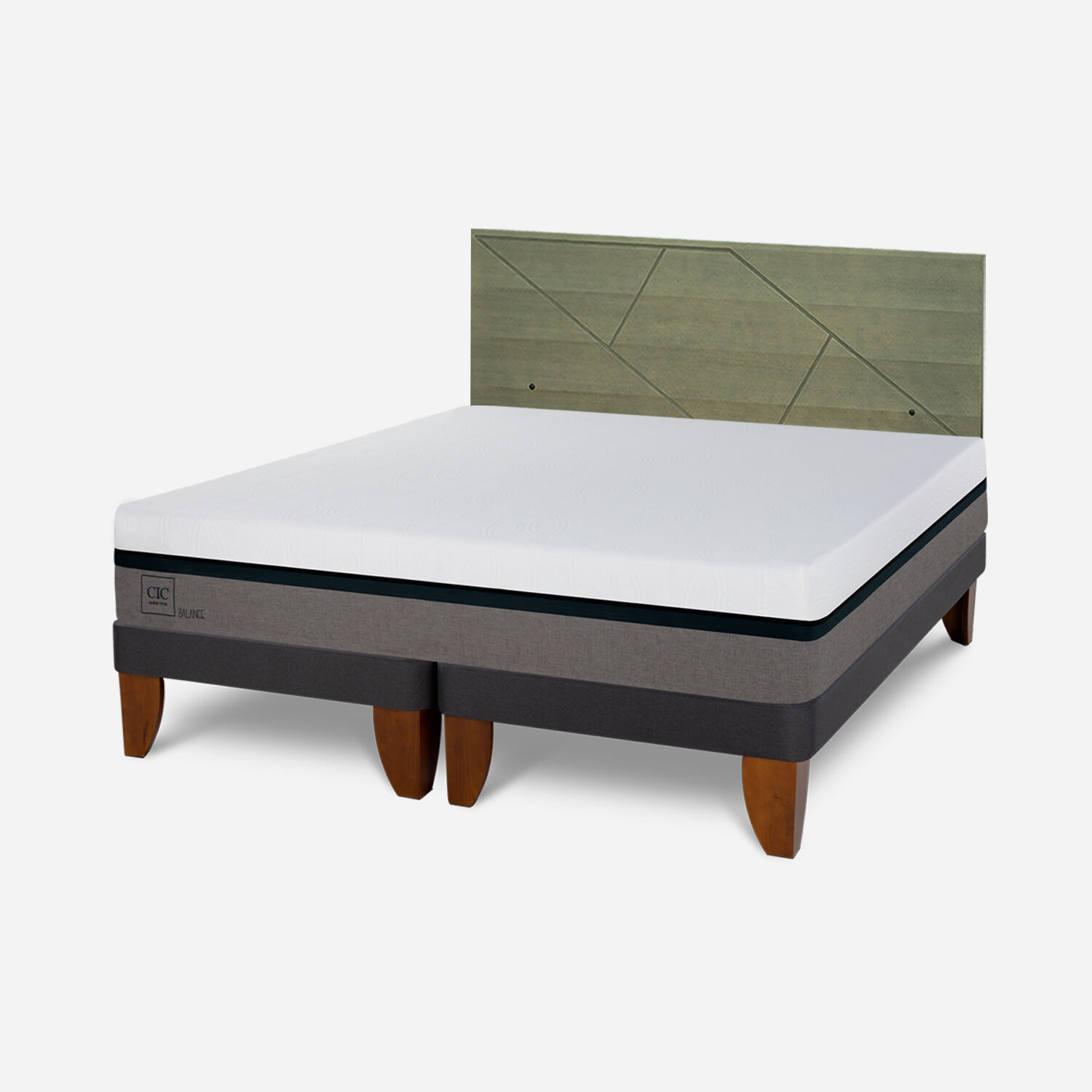 Cama Europea King Balance + Respaldo Villarrica Olivo