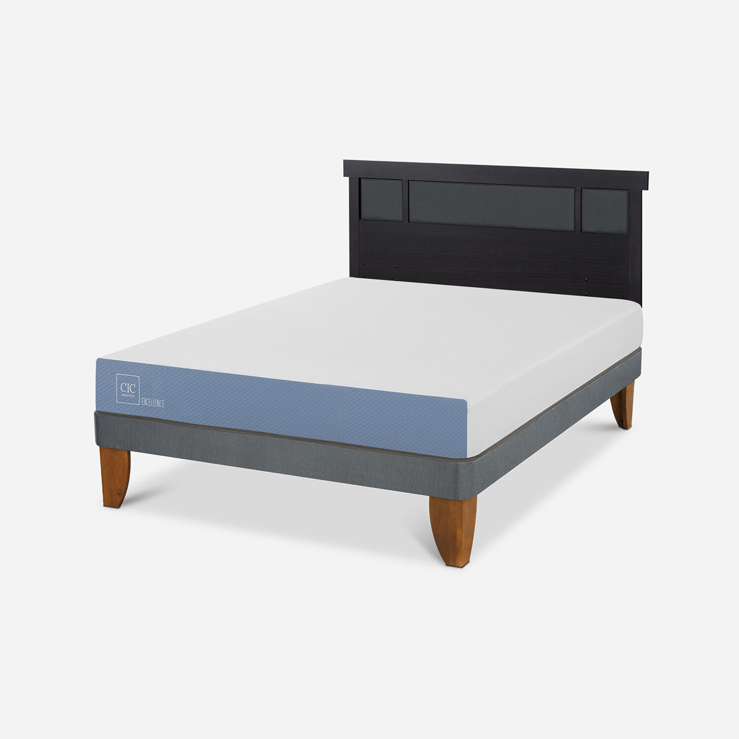 Cama Europea 2 Plazas Excellence Plus Base Normal + Respaldo Dubl&iacute;n Negro