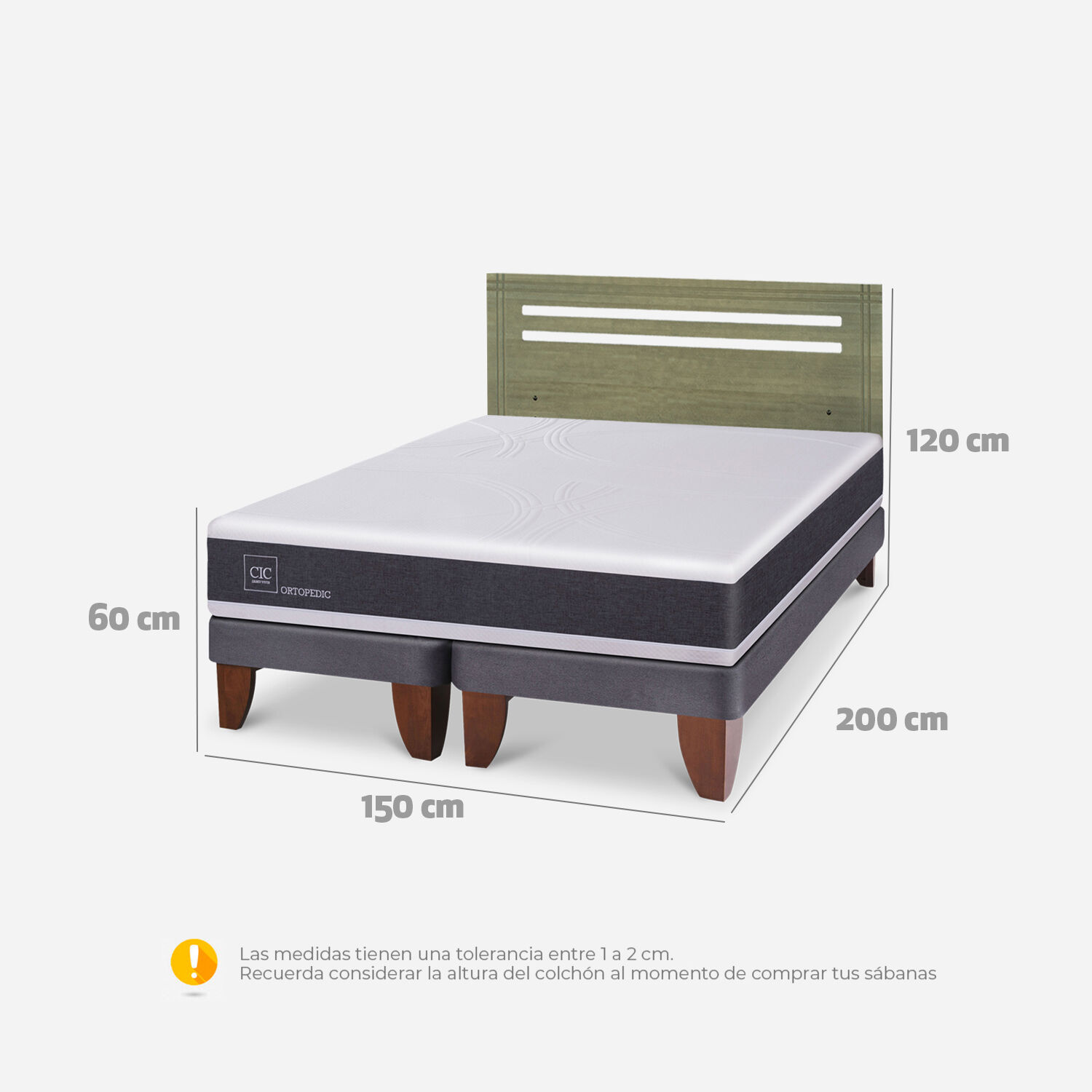 Cama Europea 2 Plazas Ortopedic Base Dividida + Respaldo M&uacute;nich Olivo