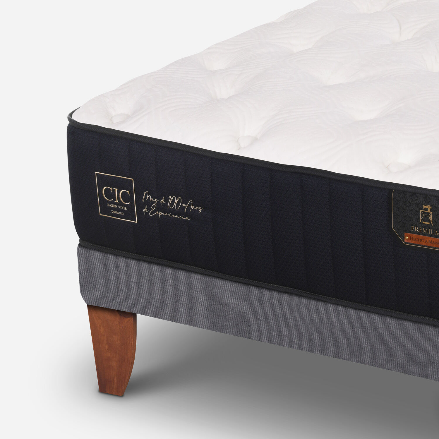 Cama Europea 1,5 Plazas Premium + Respaldo Villarrica Gris