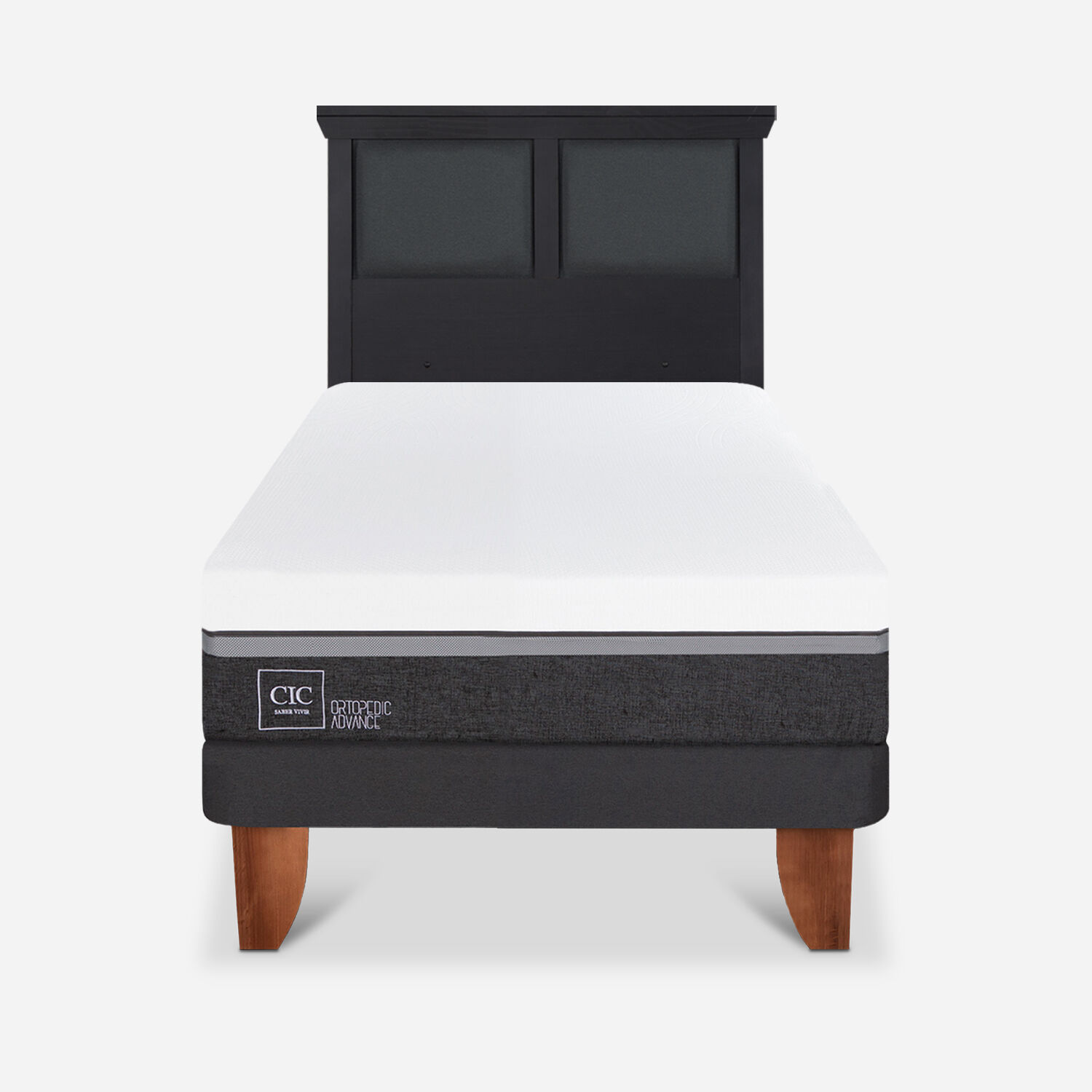 Cama Europea 1,5 Plazas Ortopedic Advance + Respaldo Torino Negro