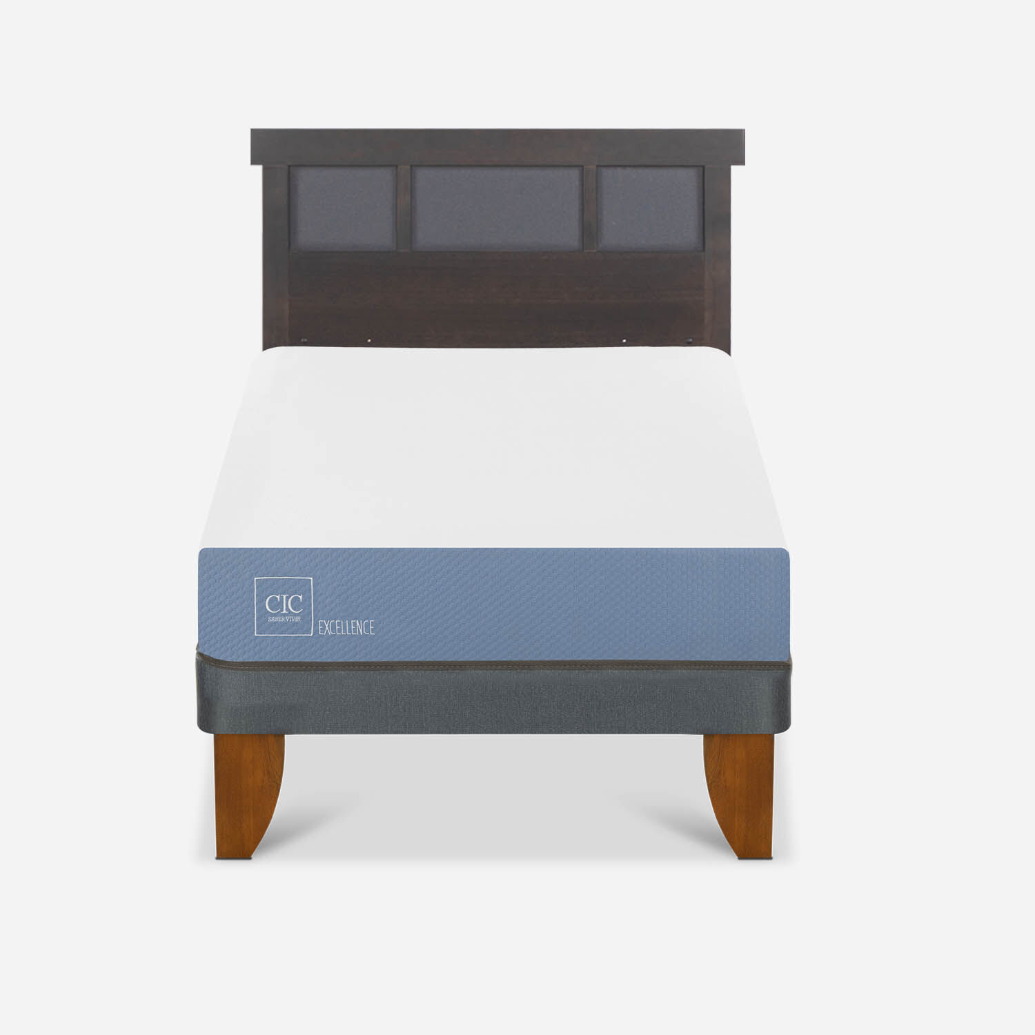 Cama Europea 1,5 Plazas Excellence + Respaldo Dubl&iacute;n Gris