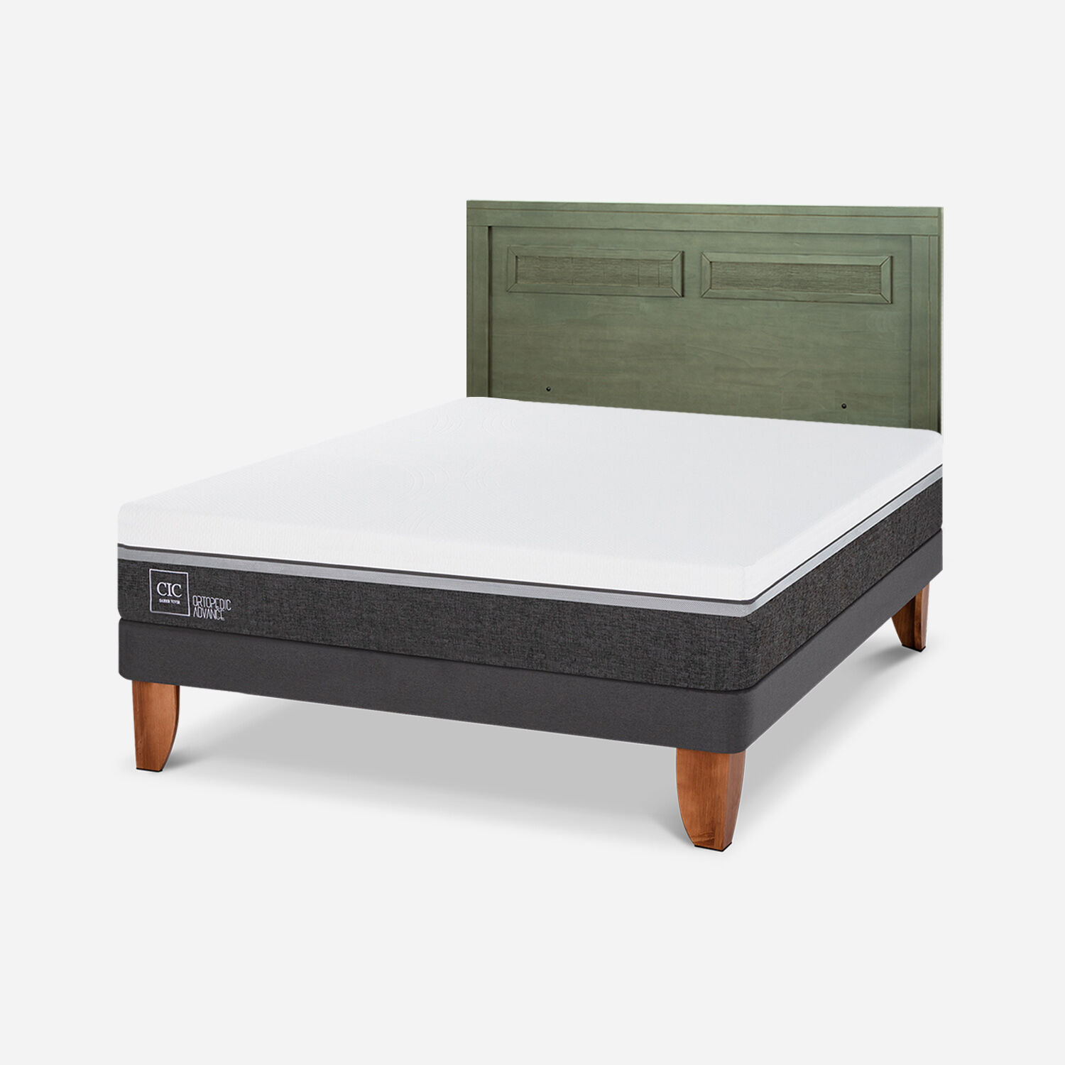 Cama Europea 2 Plazas Ortopedic Advance Base Normal + Respaldo Mil&aacute;n Olivo