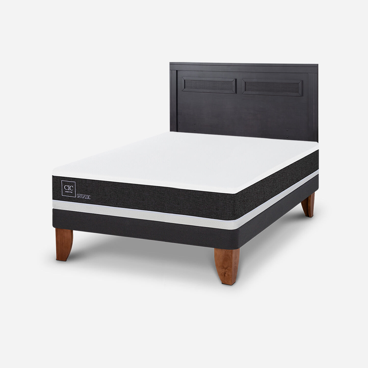 Cama Europea 2 Plazas Ortopedic Base Normal + Respaldo Mil&aacute;n Negro