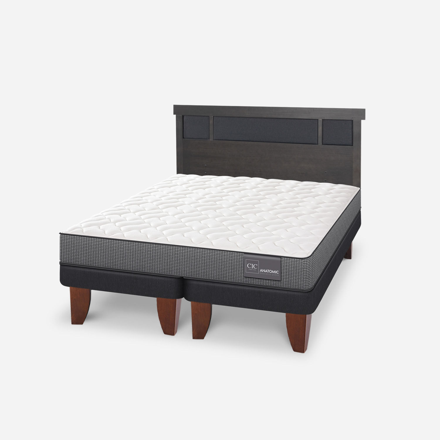 Cama Europea 2 Plazas Anatomic Base Dividida + Respaldo Dubl&iacute;n Gris