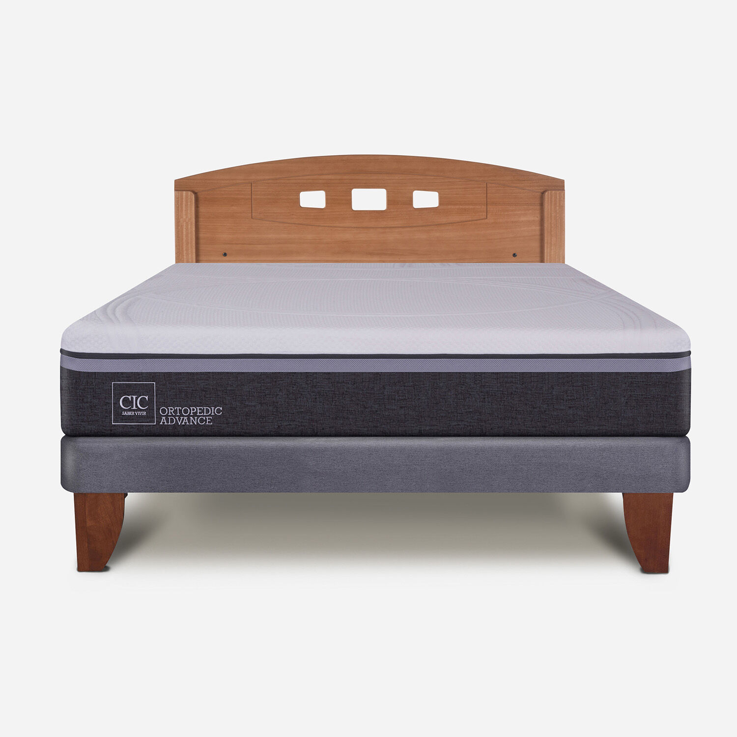Cama Europea 2 Plazas Ortopedic Advance Base Normal + Respaldo Gales Caramel