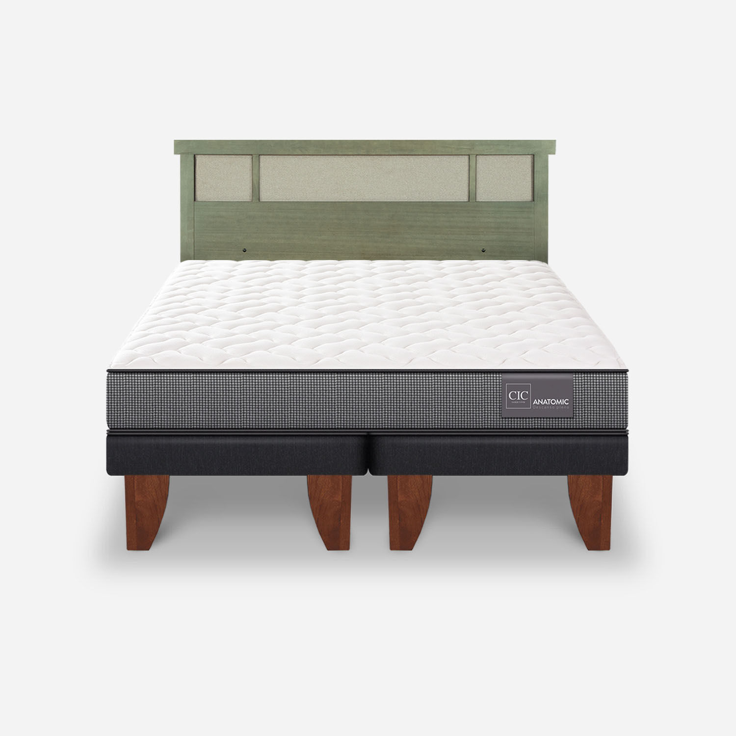 Cama Europea King Anatomic + Respaldo Dubl&iacute;n Olivo