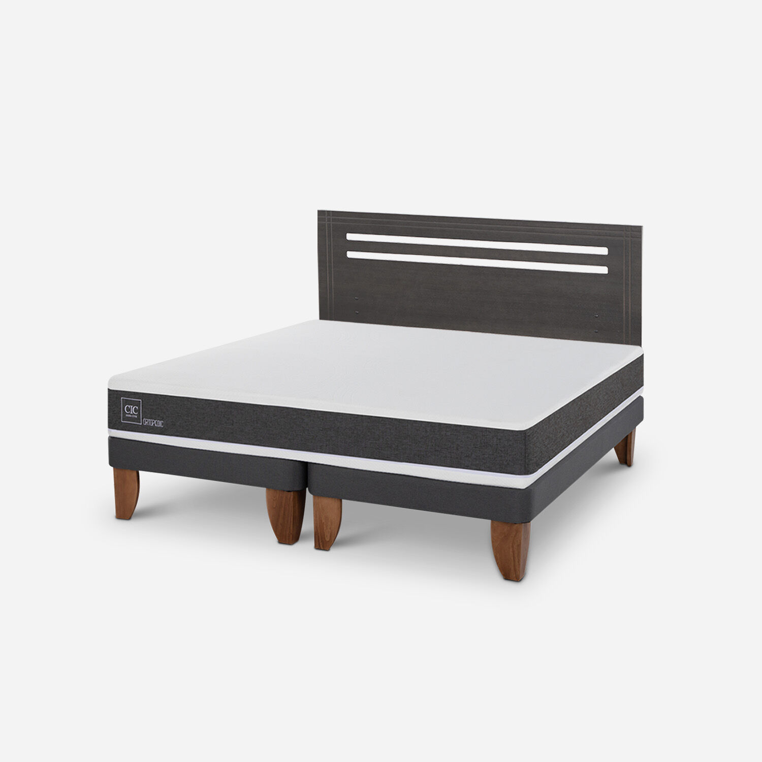 Cama Europea 2 Plazas Ortopedic Base Dividida + Respaldo M&uacute;nich Gris