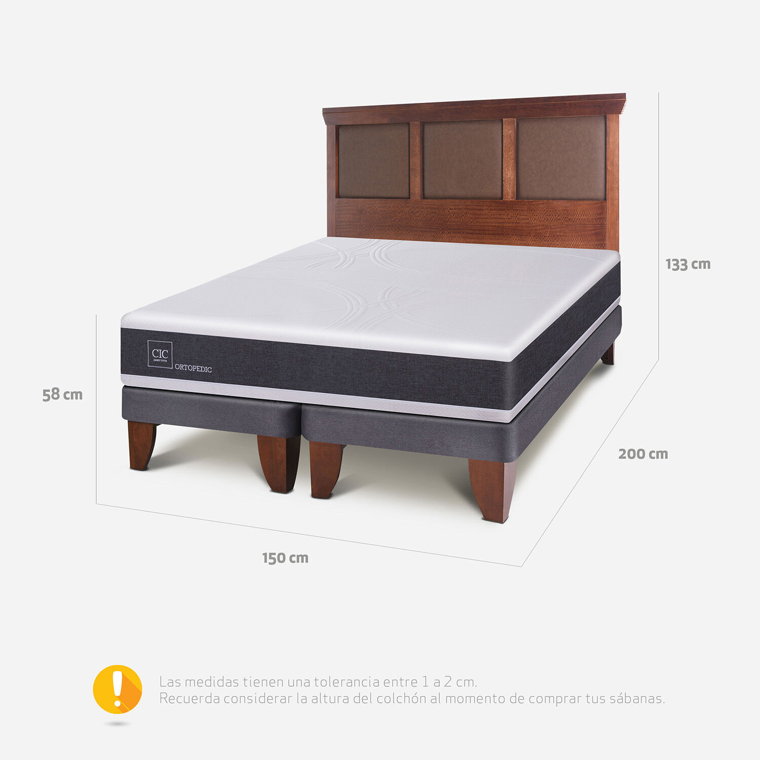 Cama Europea 2 Plazas Ortopedic Base Dividida + Respaldo Torino Caramel