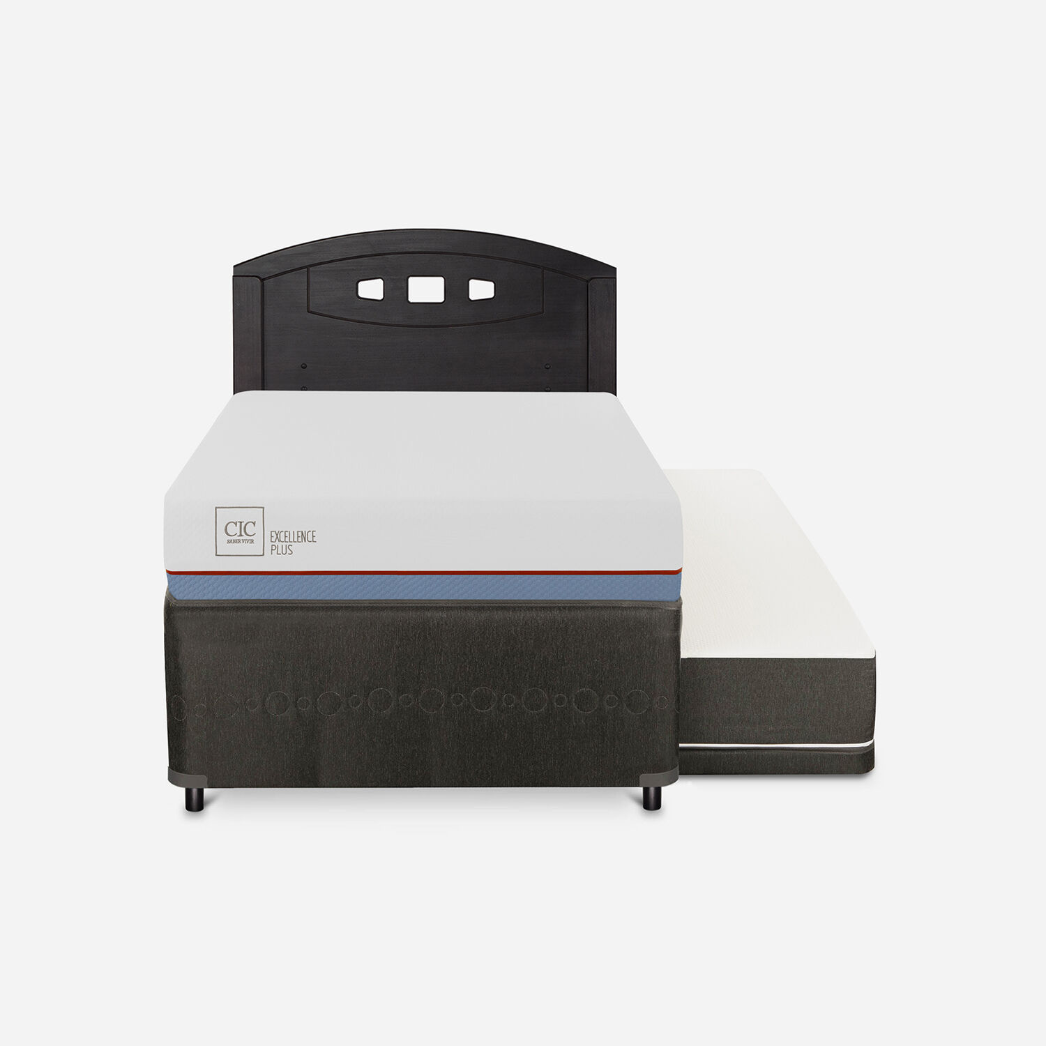 Cama Nido Div&aacute;n Excellence Plus + Respaldo Gales Negro