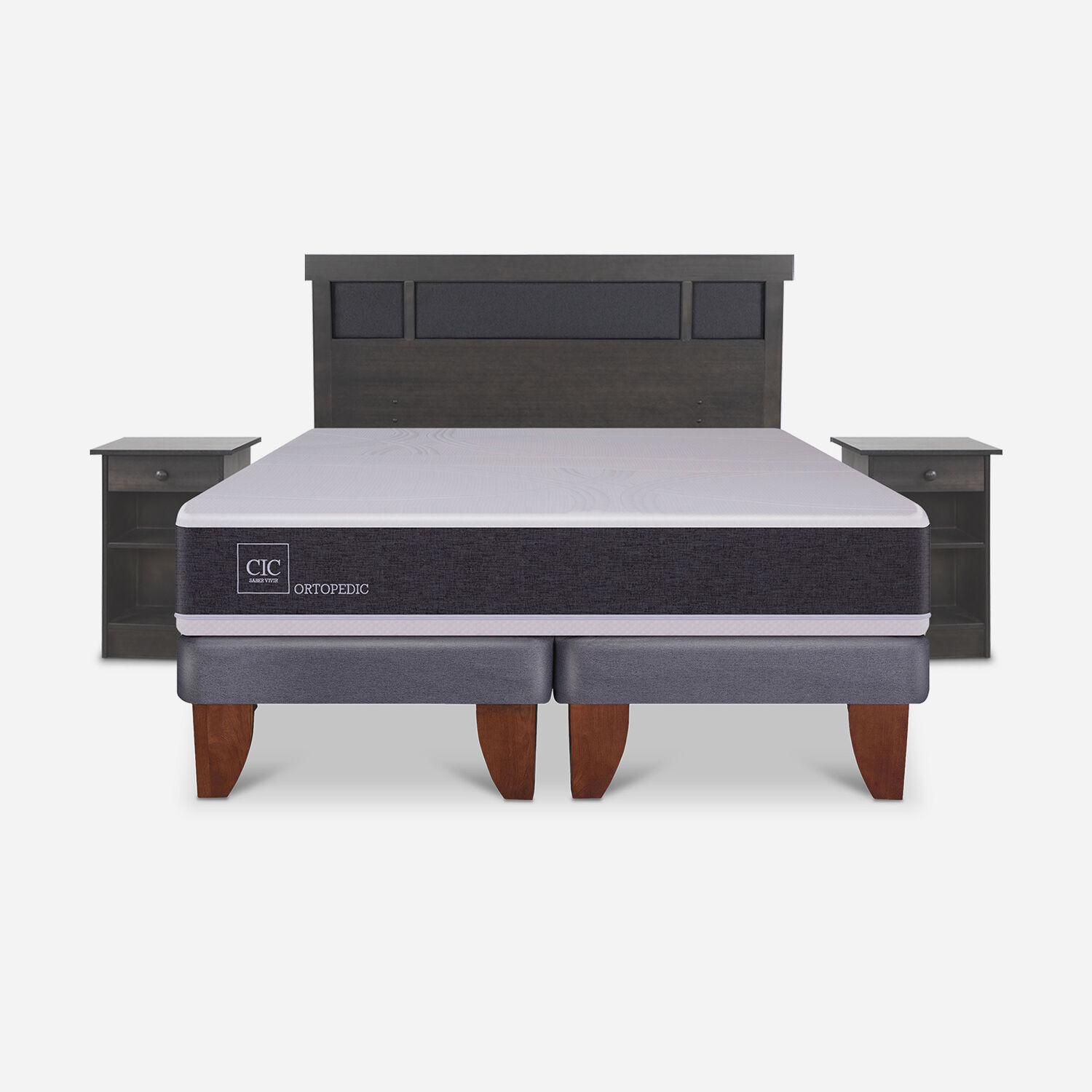 Cama Europea 2 Plazas Ortopedic Base Dividida + Set Dubl&iacute;n Gris