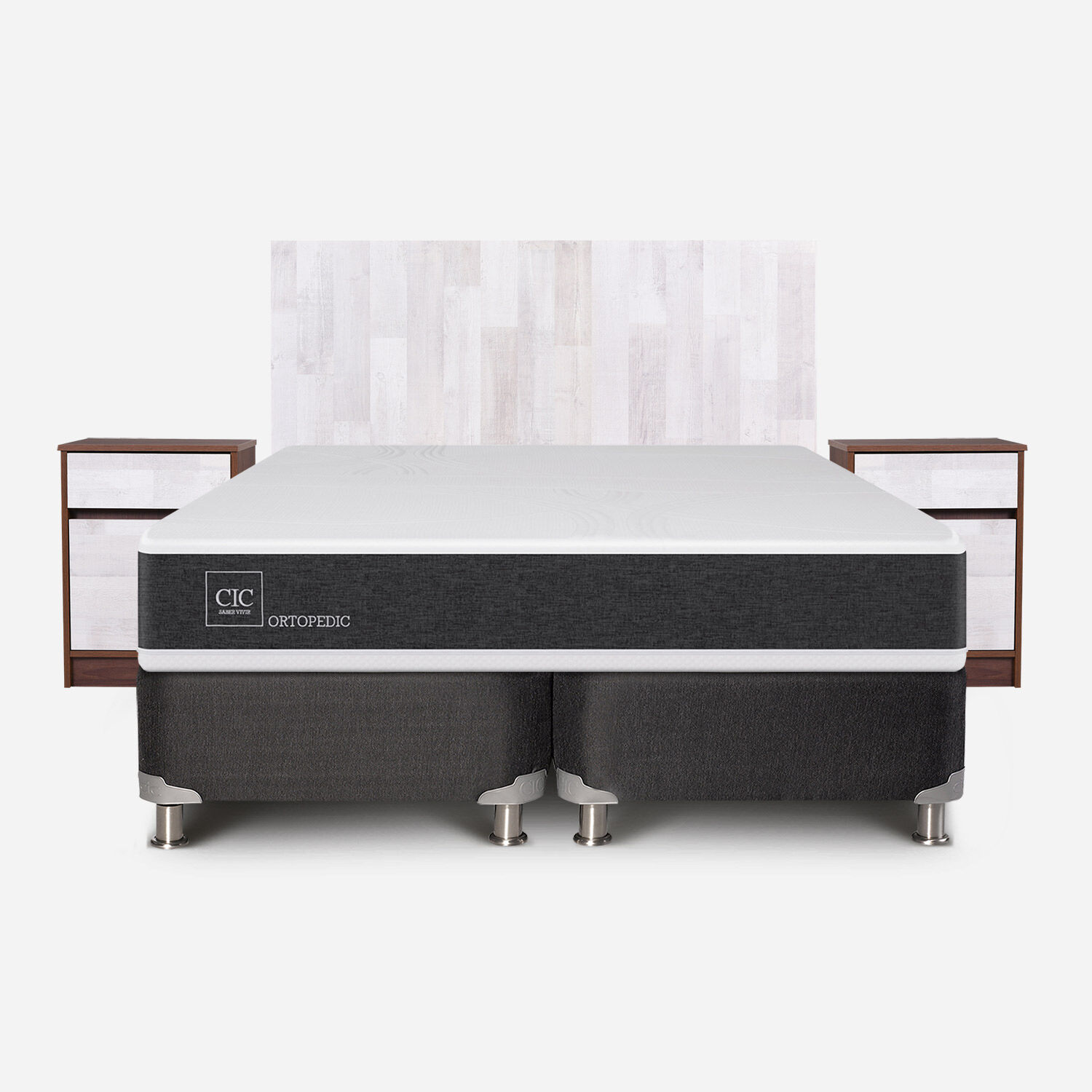 Box Spring 2 Plazas Ortopedic Base Dividida 5 Zonas + Set Legno