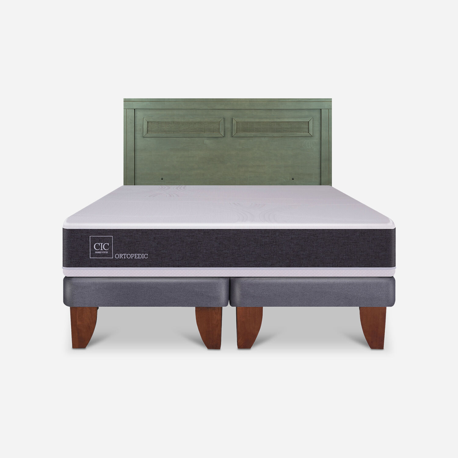 Cama Europea King Ortopedic + Respaldo Mil&aacute;n Olivo