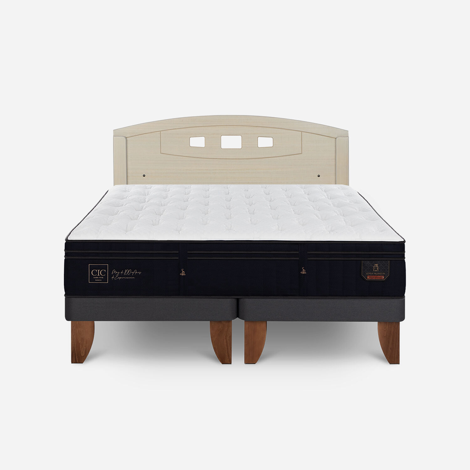 Cama Europea 2 Plazas Super Premium Base Dividida + Respaldo Gales Alpino
