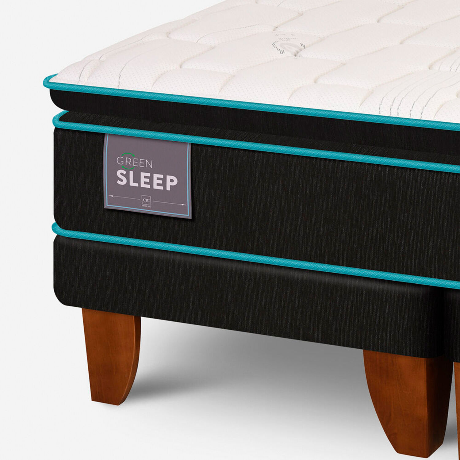 Cama Europea 2 Plazas Green Sleep Base Dividida + Respaldo Torino Olivo